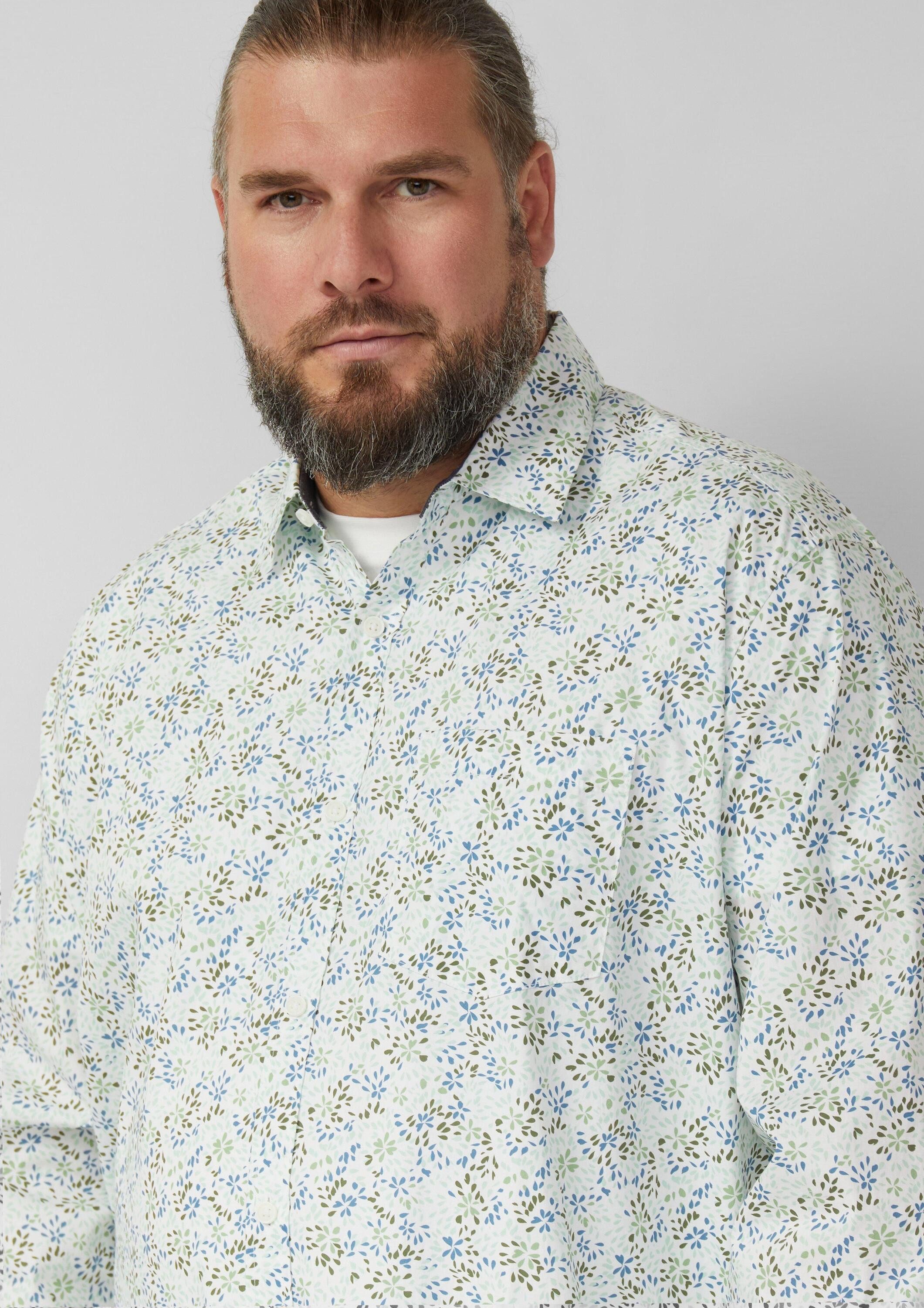 s.Oliver Langarmhemd Hemd Slim Fit: Langarmhemd mit All-over-Print und Kentkragen