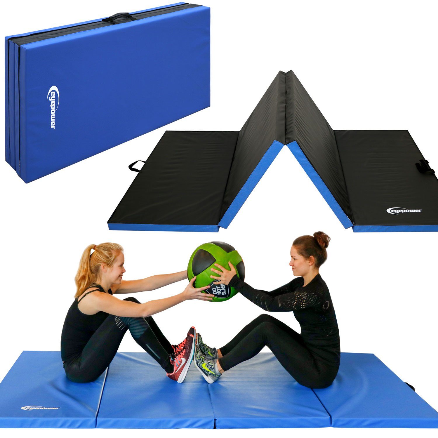 eyepower XXL Fitnessmatte blau 240x120x5cm Faltbare Weichbodenmatte Turnmatte, Weichbodenmatte
