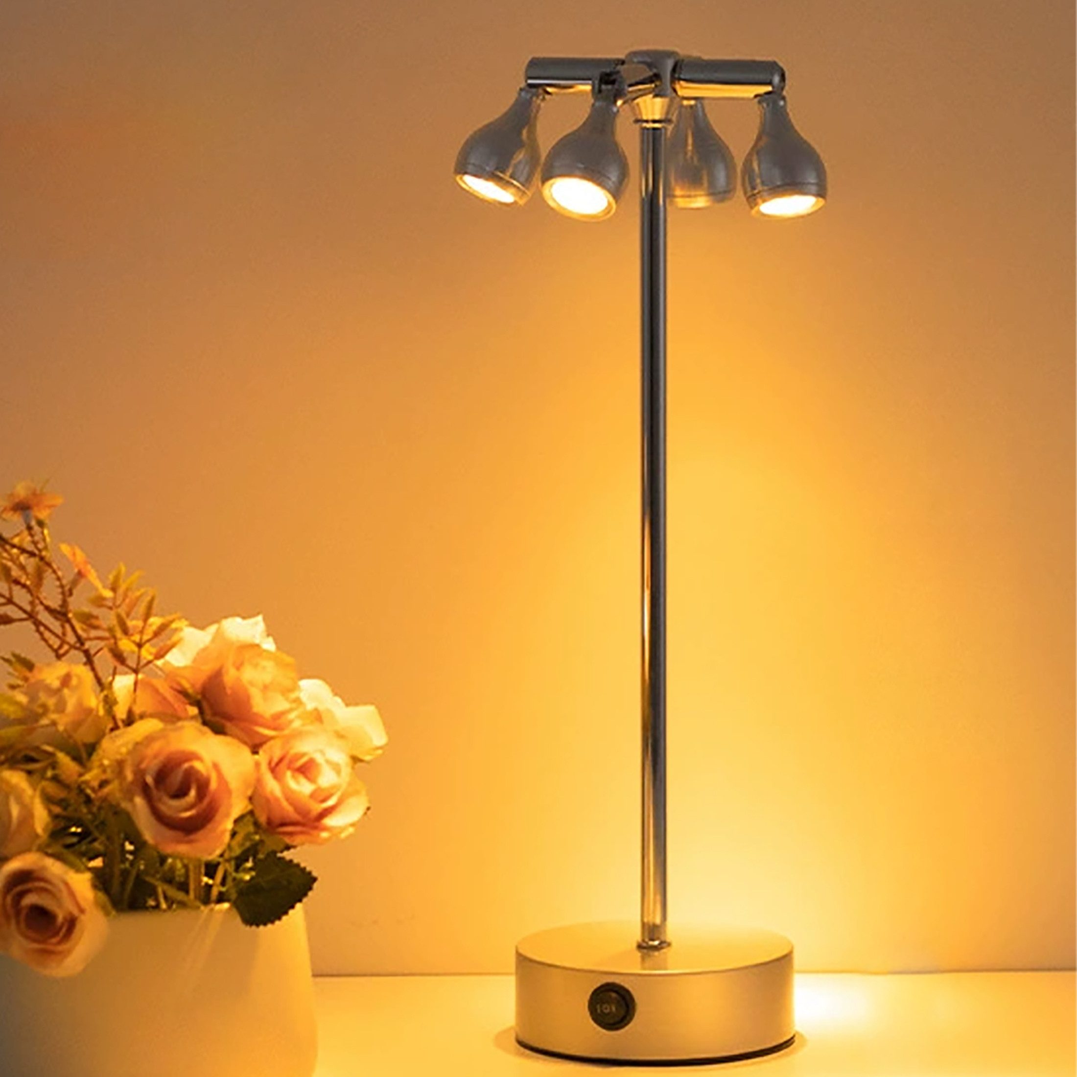 Luckice LED Tischleuchte Kabellose LED Tischlampe mit 3000mAh Akku, 4-Stufen-Licht, Touch-Dimmung, 3 Farbtemperaturen (3000K/4000K/6000K), 180°/320° verstellbarer Kopf, Ideal für Wohnzimmer, Schlafzimmer, Bars und Weihnachtsstimmung