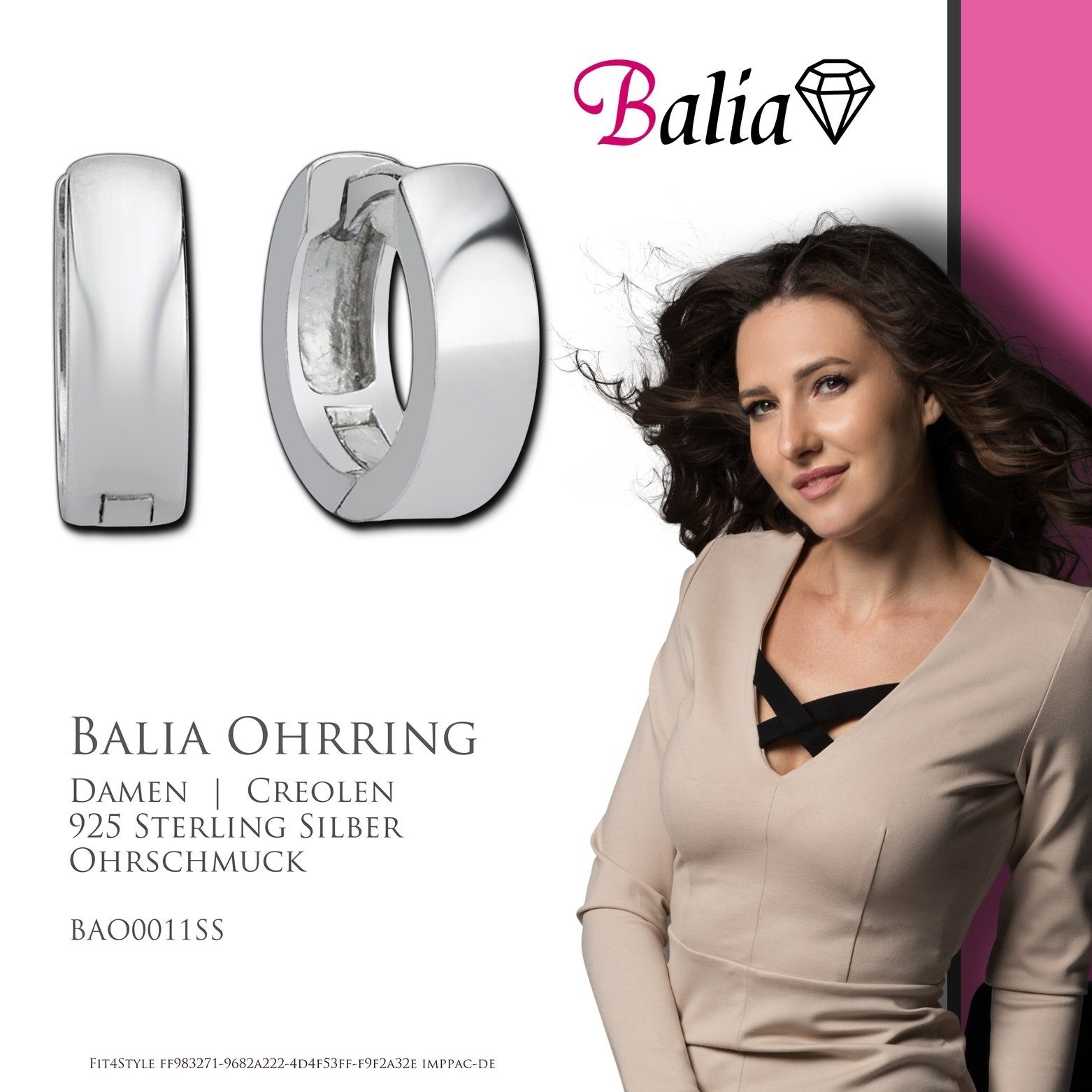 Balia Paar Creolen (Creolen), Sterling Damen Balia poliert Creolen Silber Silber, Damen silber Klassik aus 925 Farbe: 925 Creolen