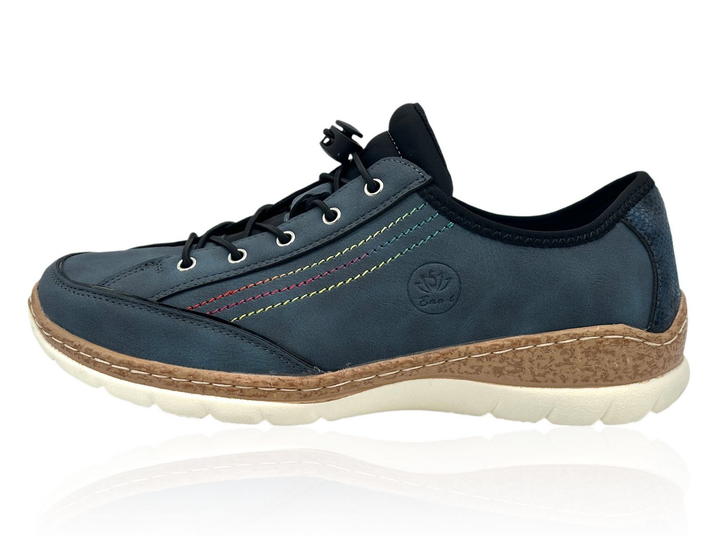 Nowaland Damen Halbschuh mit Schnellverschluss und farbigen Kontrastnähten Slipper Elastikschnürung mit Stopper & dekorative Mehrfarb-Nähte
