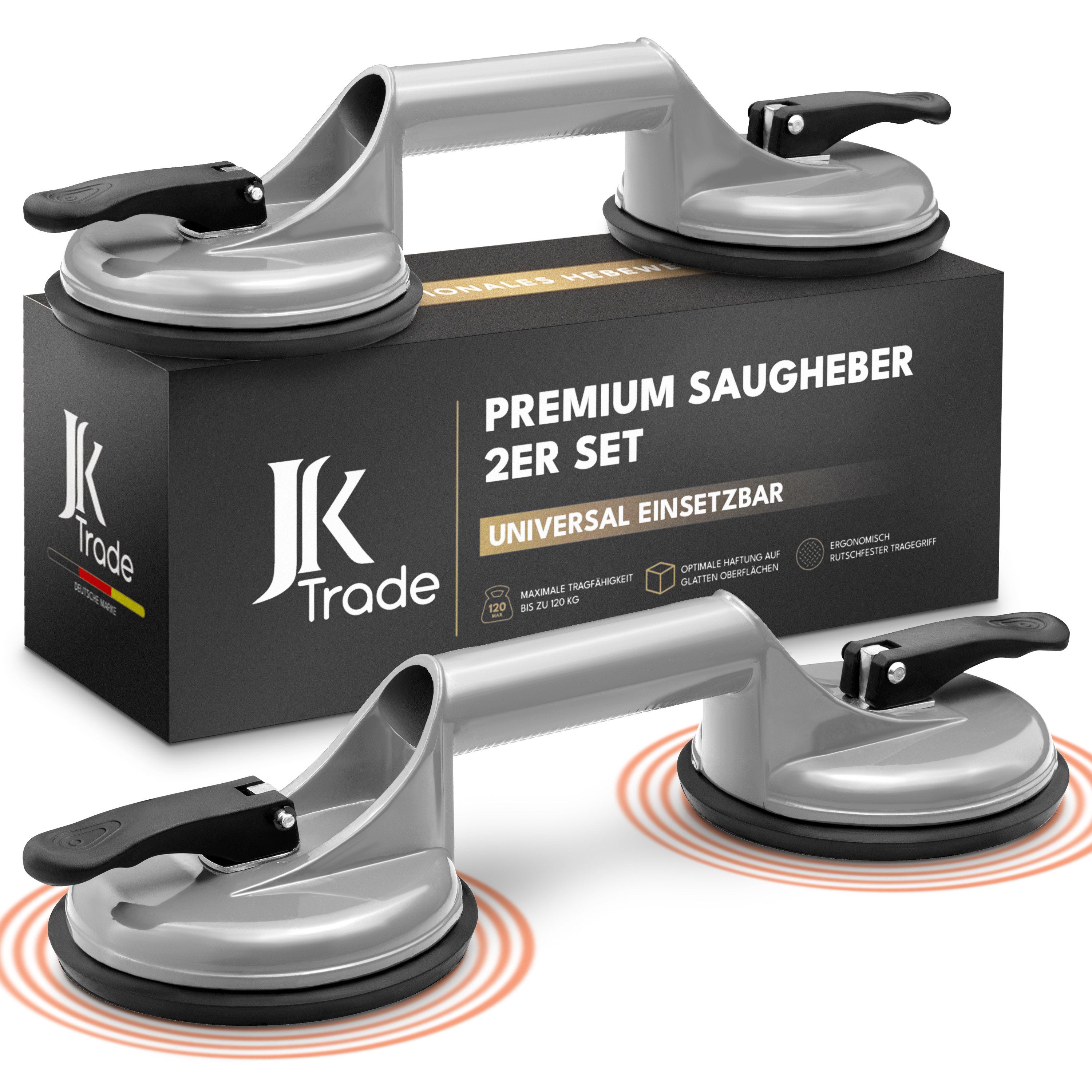 JK Trade Doppelsaugheber, max. 120 kg Traglast, Set, -], 2-tlg., Saugheber als ergonomischer & rutschfester Vakuumheber
