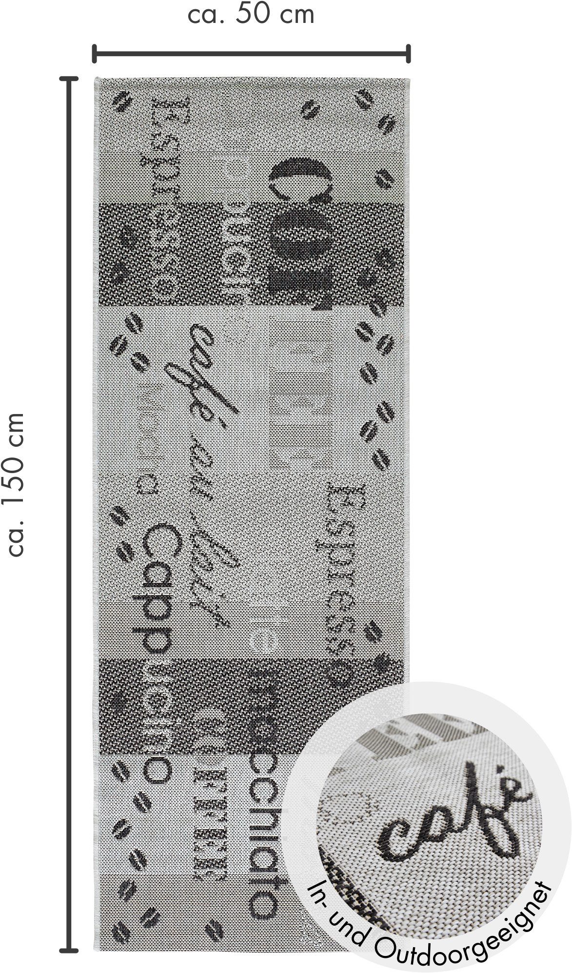 Andiamo Küchenläufer ARIZONA 1, rechteckig, Höhe: 5 mm, Flachgewebe, Motiv Kaffee, mit Schriftzug, In- und Outdoor geeignet