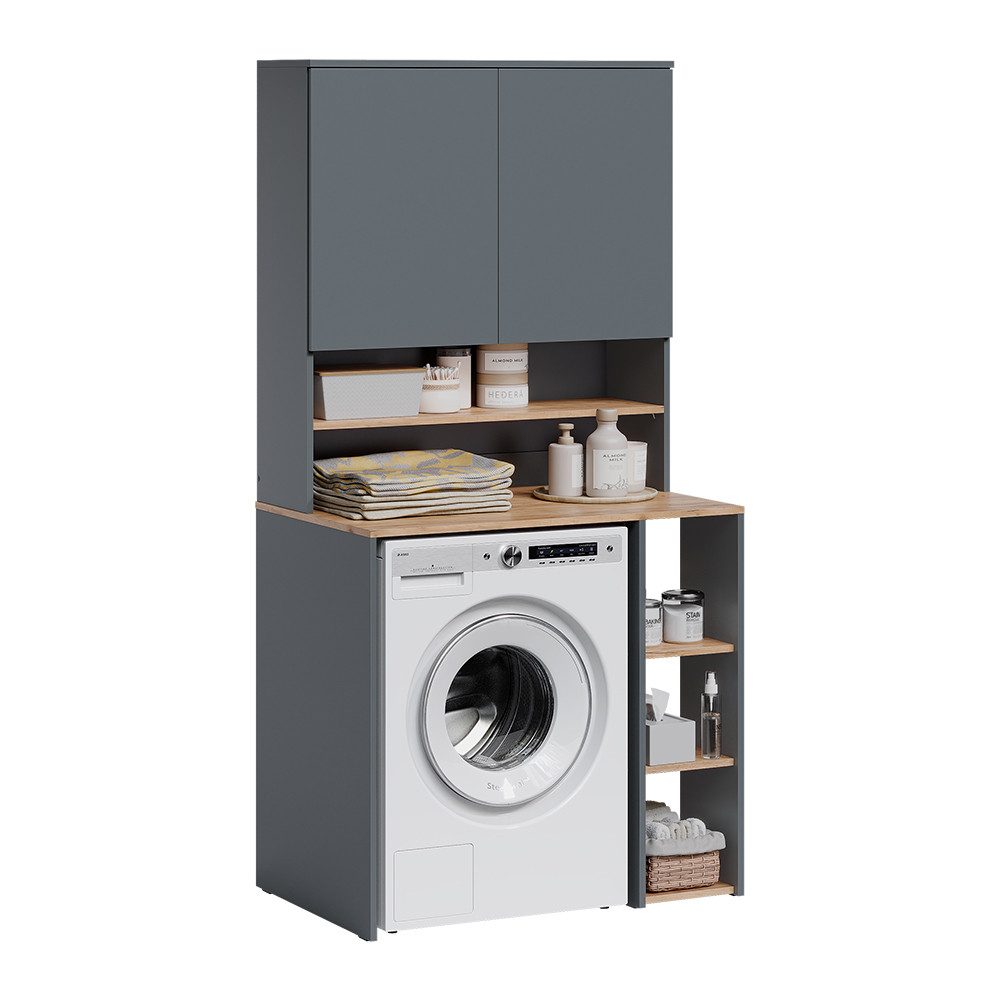 Vicco Waschmaschinenumbauschrank Viktor, Anthrazit/Goldkraft Eiche, 93.6 x 88.2 cm 2 Teile mit Regal (1-St) – Bild 5 von 5