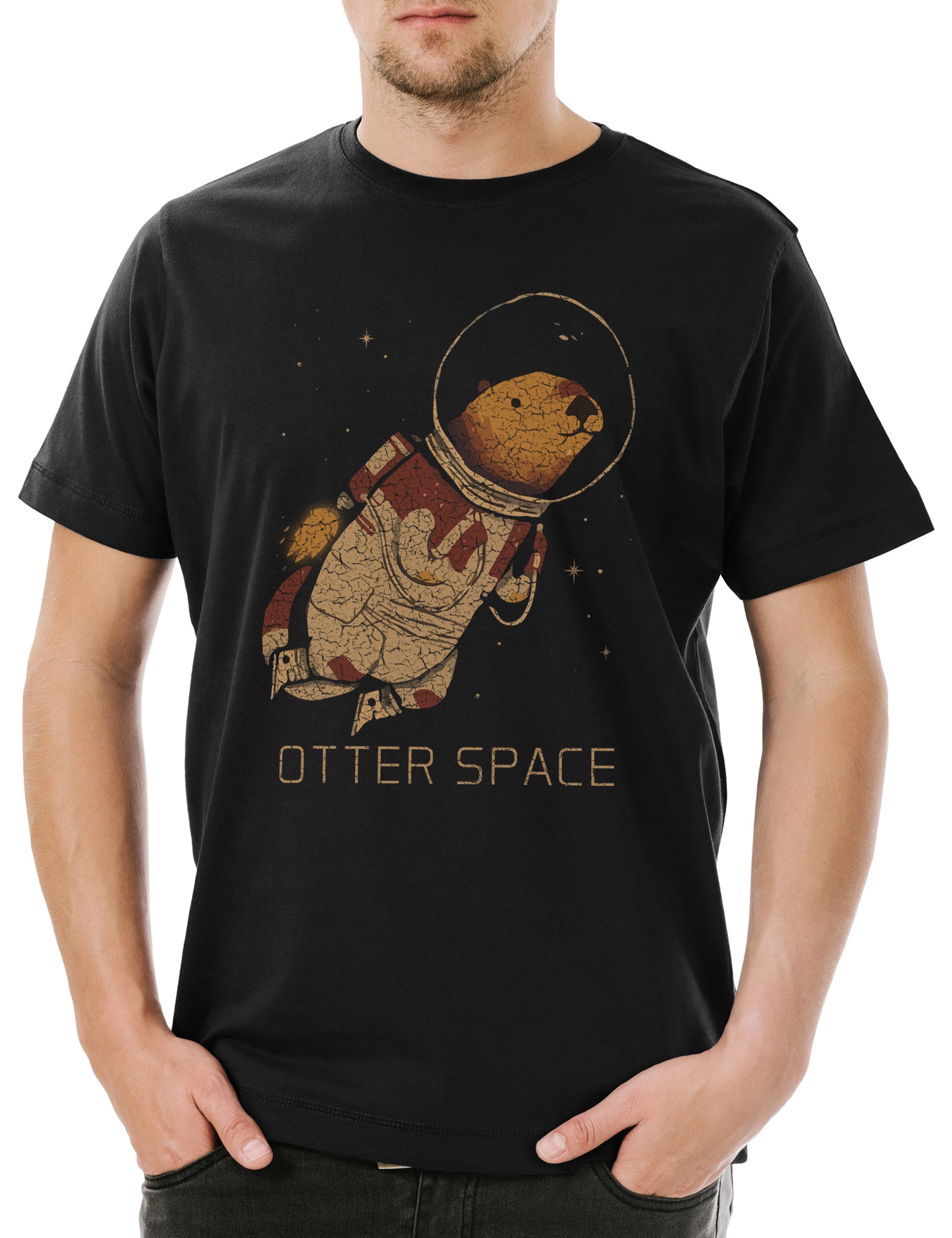 Print-Shirt Otter Space Herren T-Shirt Wildlife lontra nutria Fischotter Geek Nerd