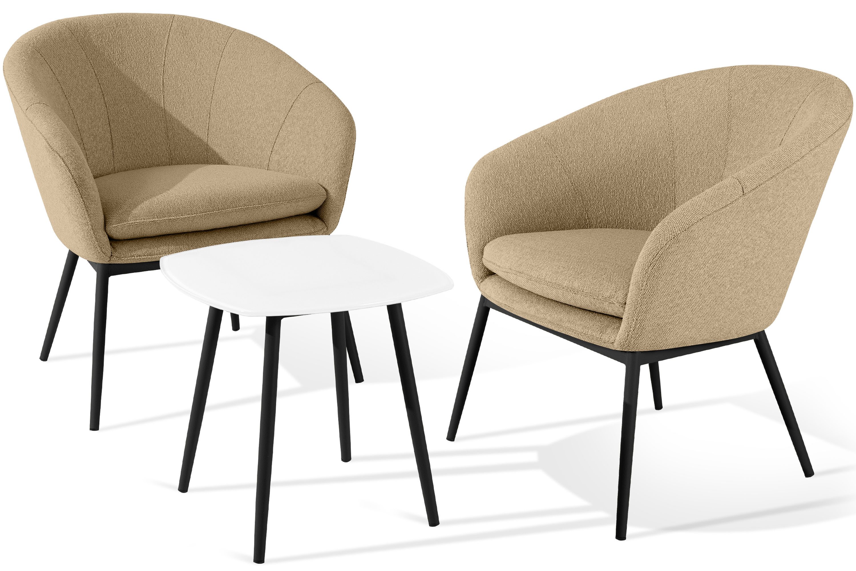 KONSIMO® Balkonset SOLIS Gartenlounge-Set, Gartenmöbel-Set hergestellt in der EU, (1x Tisch, 2x Sessel, 3-tlg), Stahlrahmen, wasserabweisender Stoff, Modern