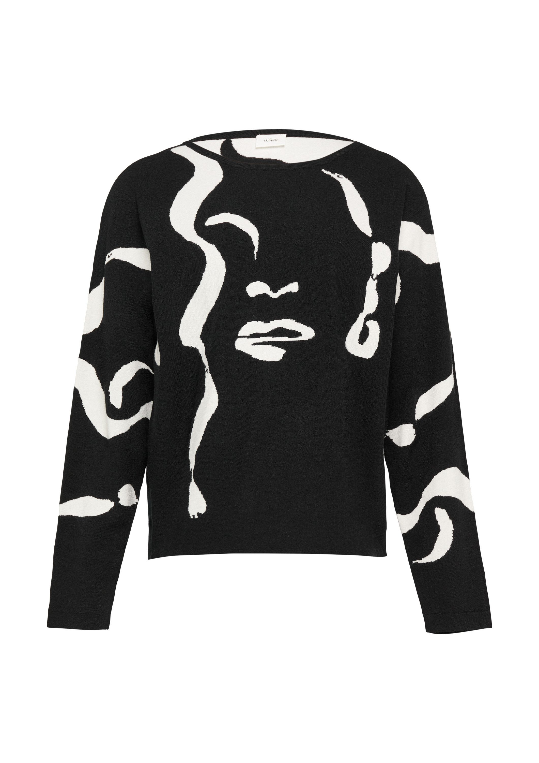 s.Oliver Longpullover Strickpullover Jacquard-Pullover mit Fledermausärmeln günstig online kaufen