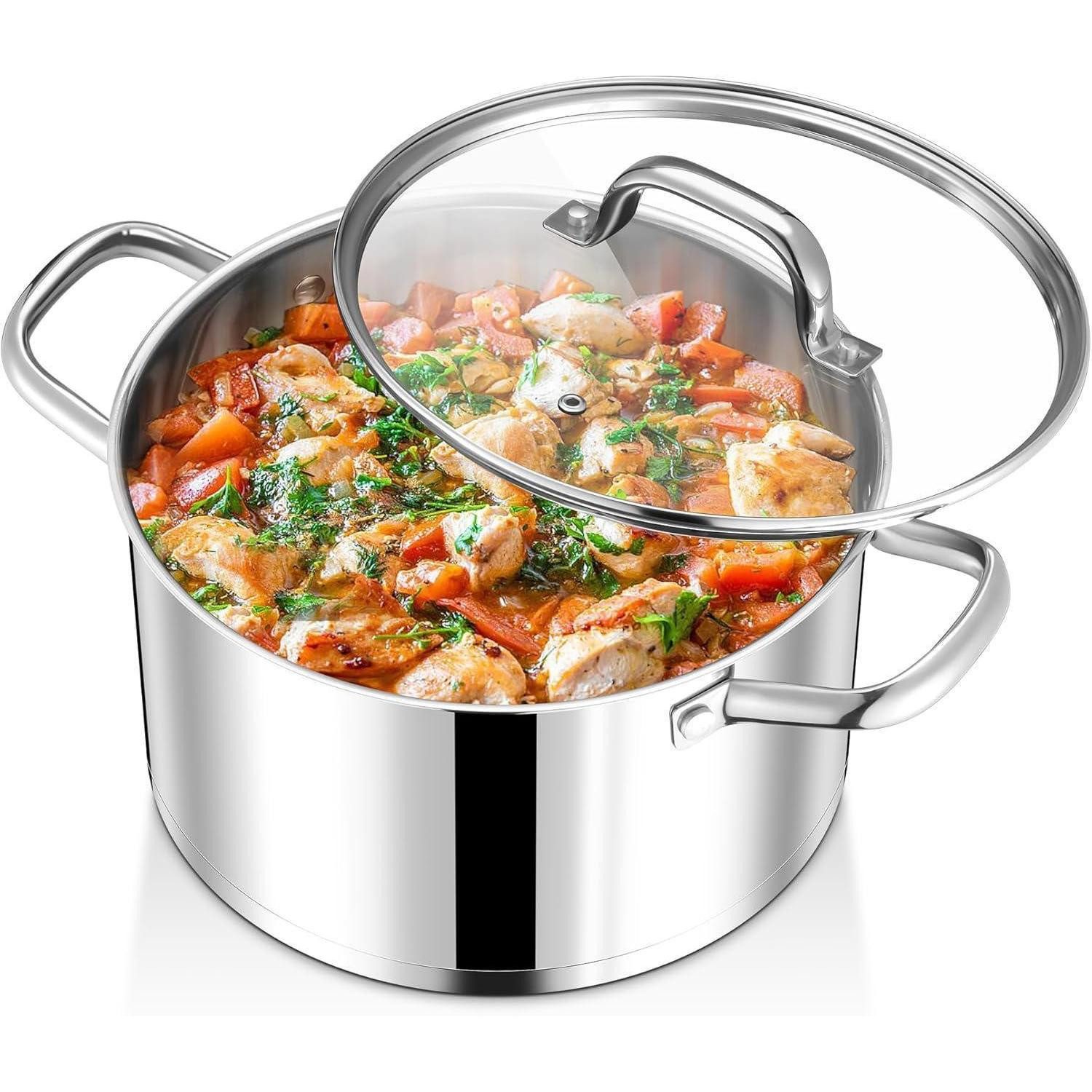 LuxusKollektion Kochtopf Kochtopf Edelstahl mit Glasdeckel 24cm 5,6L Suppentopf Induktion