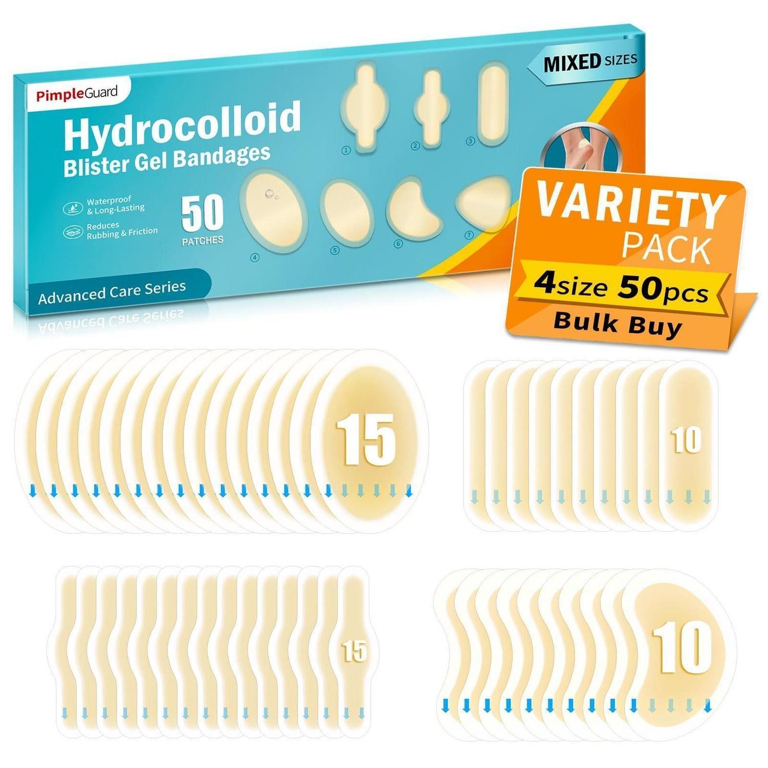 LuxusKollektion Blasenpflaster Blasenpflaster Hydrokolloid Gel Variety Pack 50 PCS 4 Größen 1
