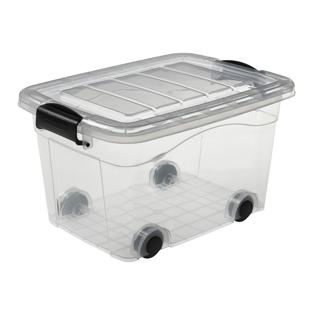 Logiplast Transportbehälter Aufbewahrungsbox 20 l mit Rädern und Deckel, transparent, 450 × 335 ×