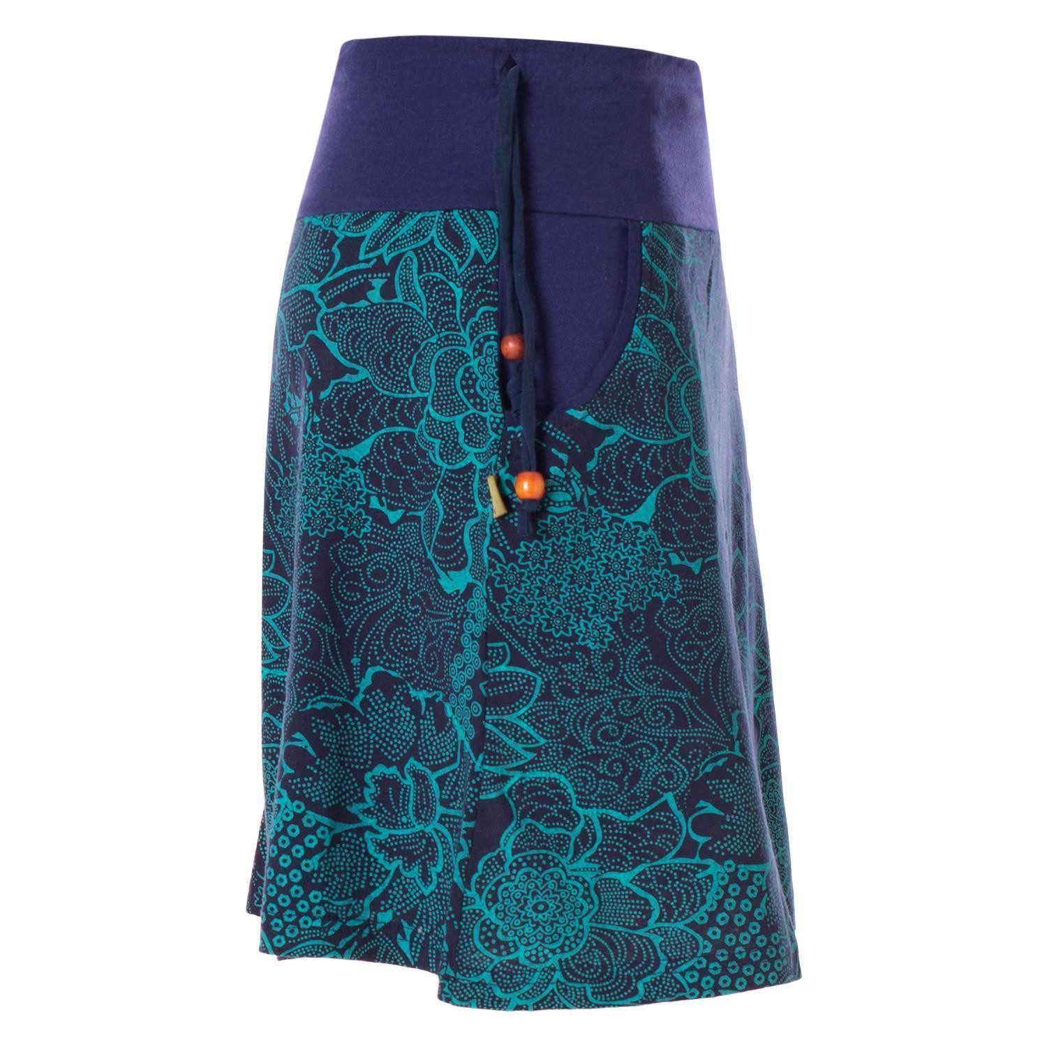 Vishes Minirock Kurzer Damen Baumwoll-Rock Mini-Rock mit Blumen-Spitze bedruckt Festival, Boho, Hippie Style