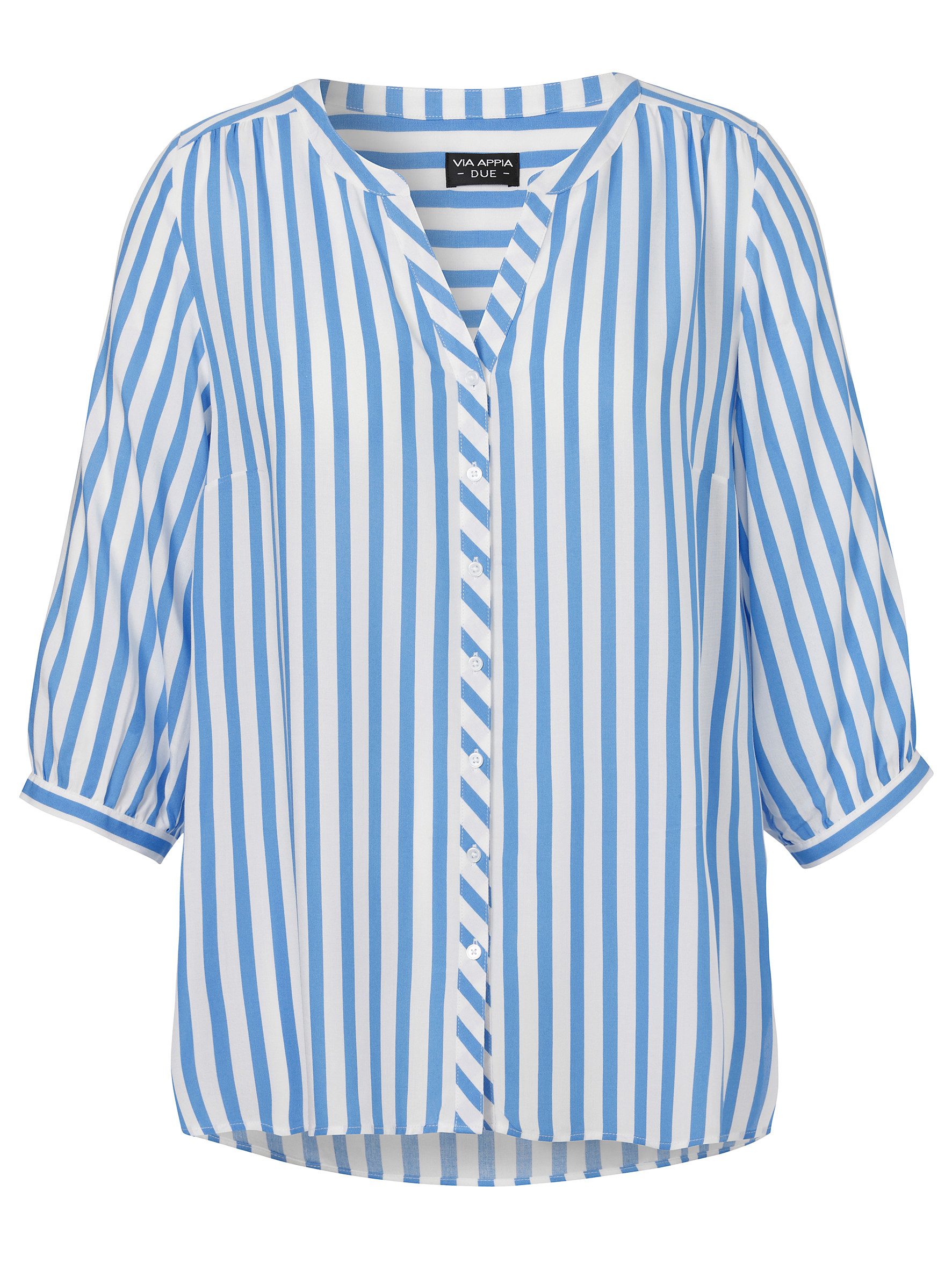 VIA APPIA Langarmbluse Bluse V-Ausschnitt 3/4 Arm Druck Streifen günstig online kaufen