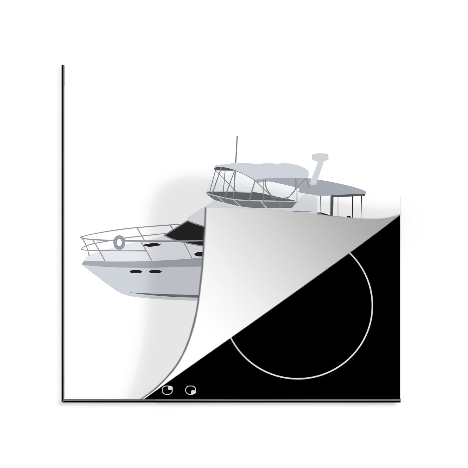 Vinyl, Eine cm, tlg), Hintergrund, weißen einer Ceranfeldabdeckung, küche 78x78 auf (1 Yacht Herdblende-/Abdeckplatte Arbeitsplatte Illustration weißem für MuchoWow