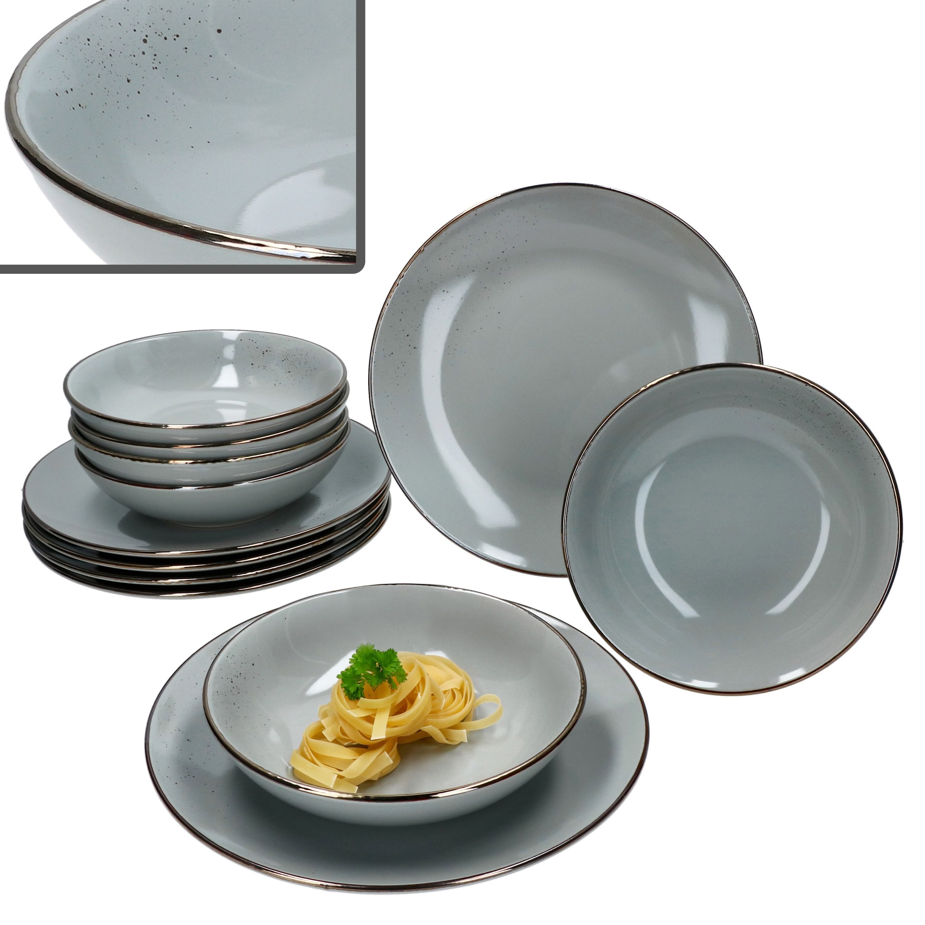 MamboCat Столовый сервиз Lucca 12tlg Столовый сервиз Steingut 6 Personen Speiseteller Suppenteller