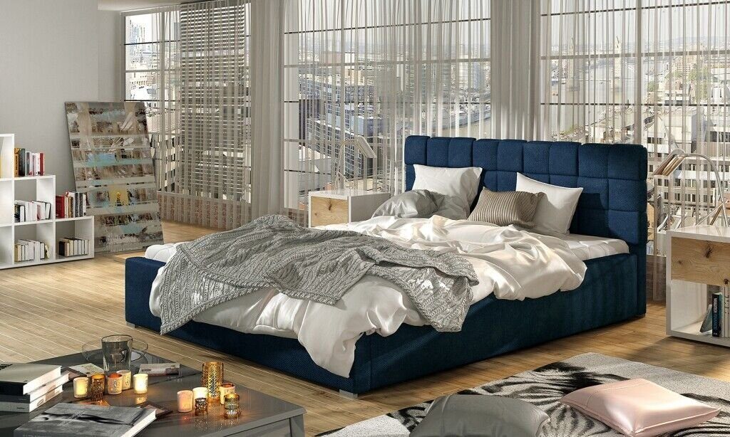 Boxspring Designerbett JVmoebel neu Polsterbett Designer 200x200cm Bett, Blau Luxus Bett
