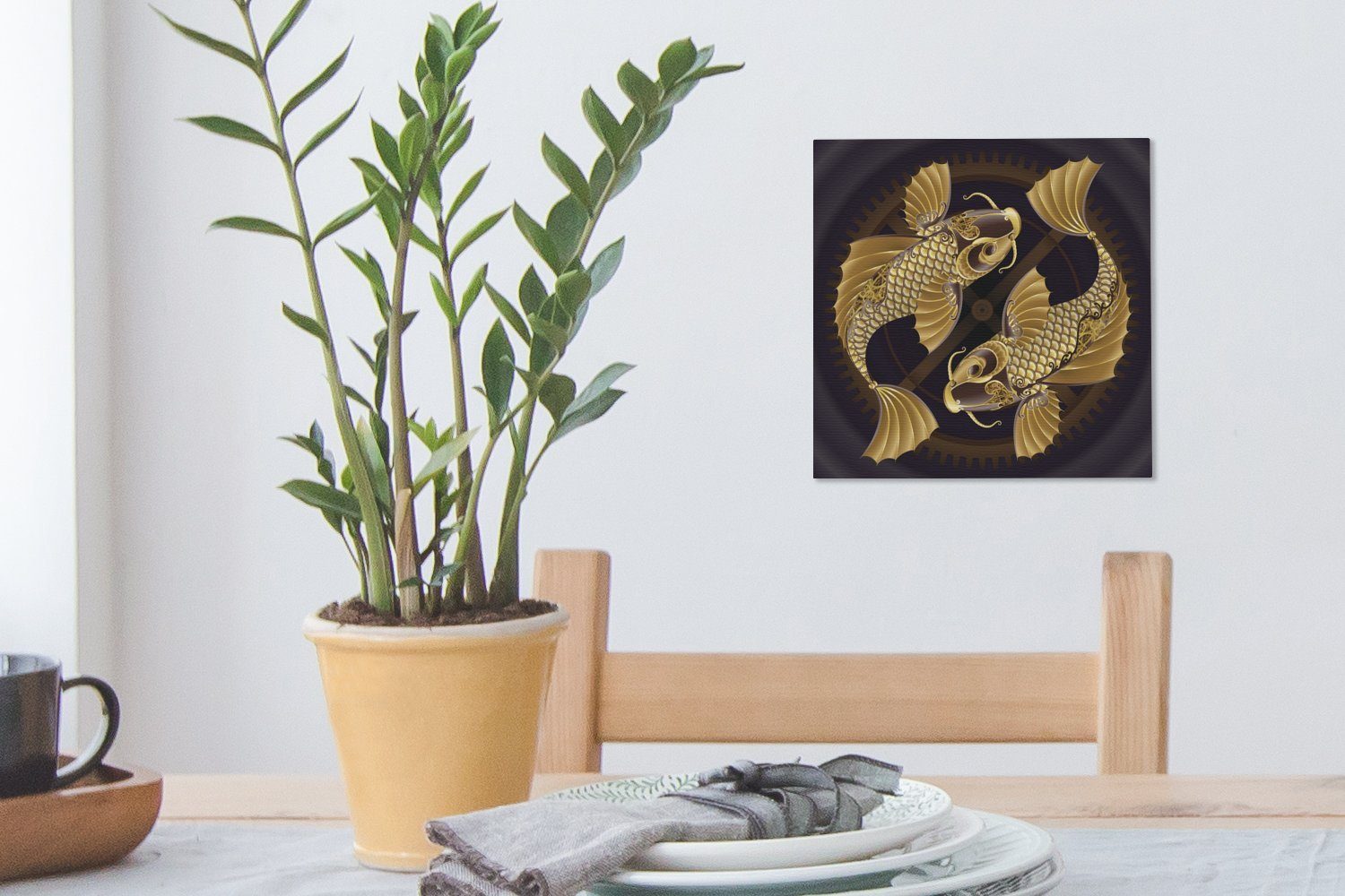 Karpfen, Illustration (1 Koi für St), Leinwand Bilder von zwei Schlafzimmer Leinwandbild OneMillionCanvasses® goldenen Wohnzimmer