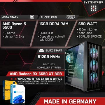 SYSTEMTREFF Basic Gaming-PC-Komplettsystem (27", AMD Ryzen 5 5500, Radeon RX 6650 XT, 16 GB RAM, 512 GB SSD, Windows 11, WLAN)