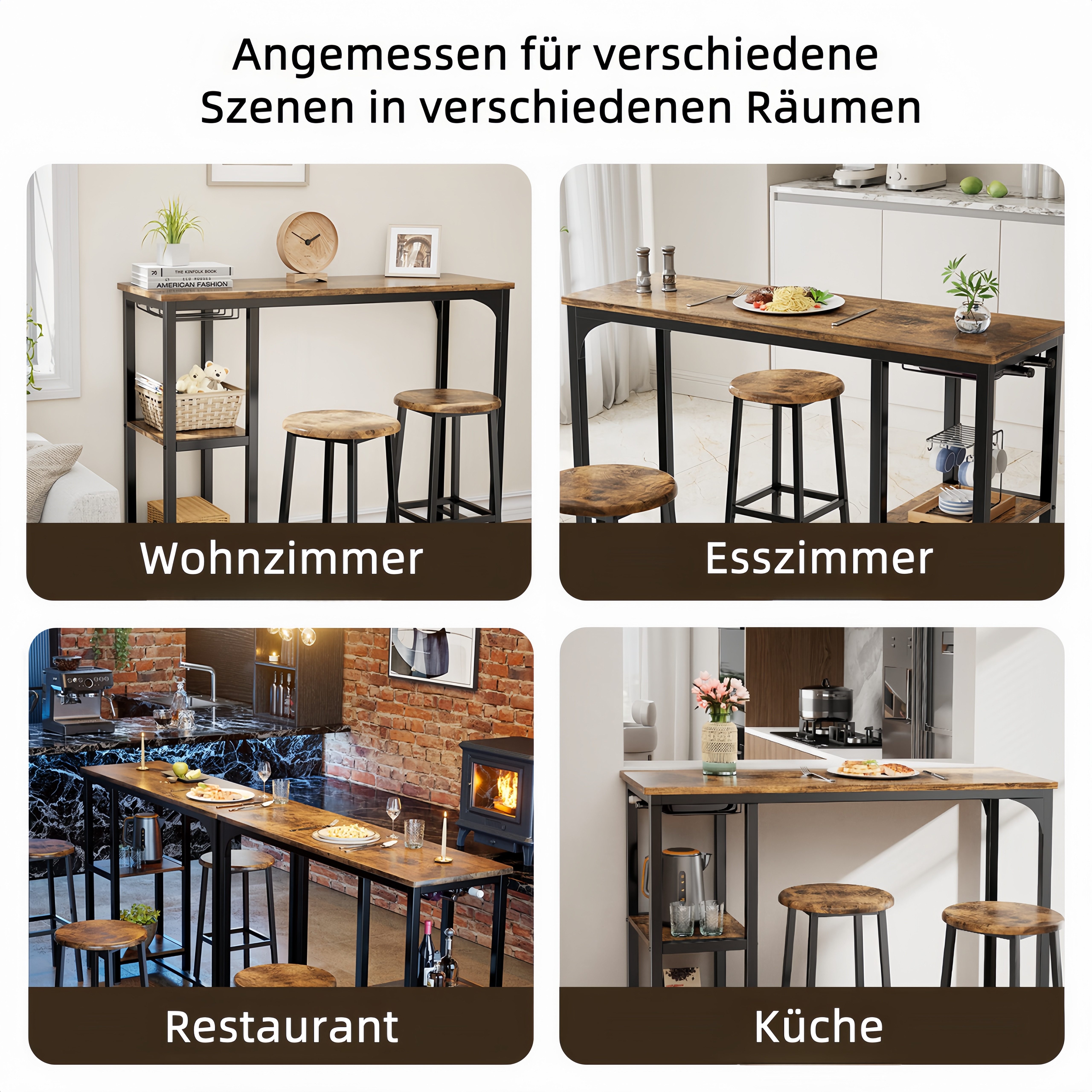 Bealife Essgruppe Esstisch mit 2 Stühlen, 3-tlg Bartisch,Küchentisch für Küche,Esszimmer, Platzsparende Stühle