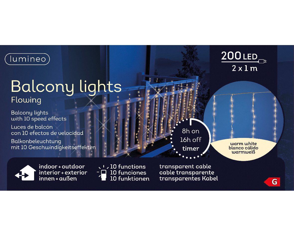 Kaemingk LED-Lichterkette LED Balkonbeleuchtung B.200cm H.100cm 200L transparent/warm weiss