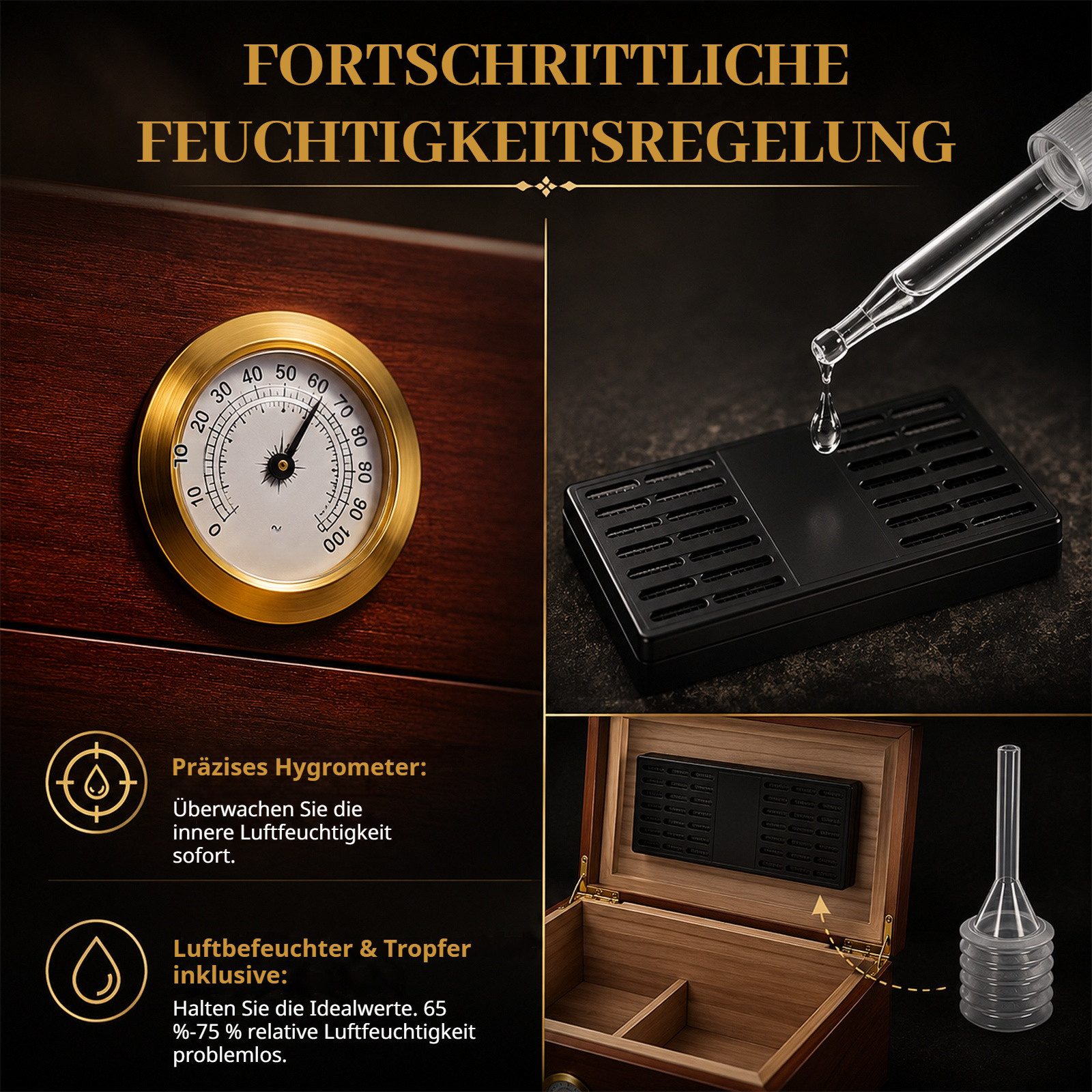 BlingBin Humidor Zigarren Humidor Zeder Desktop Box, Aufbewahrungbox, Zigarrenetui mit Trennwand und Hygrometer, Geschenk für Mann – Bild 4 von 5