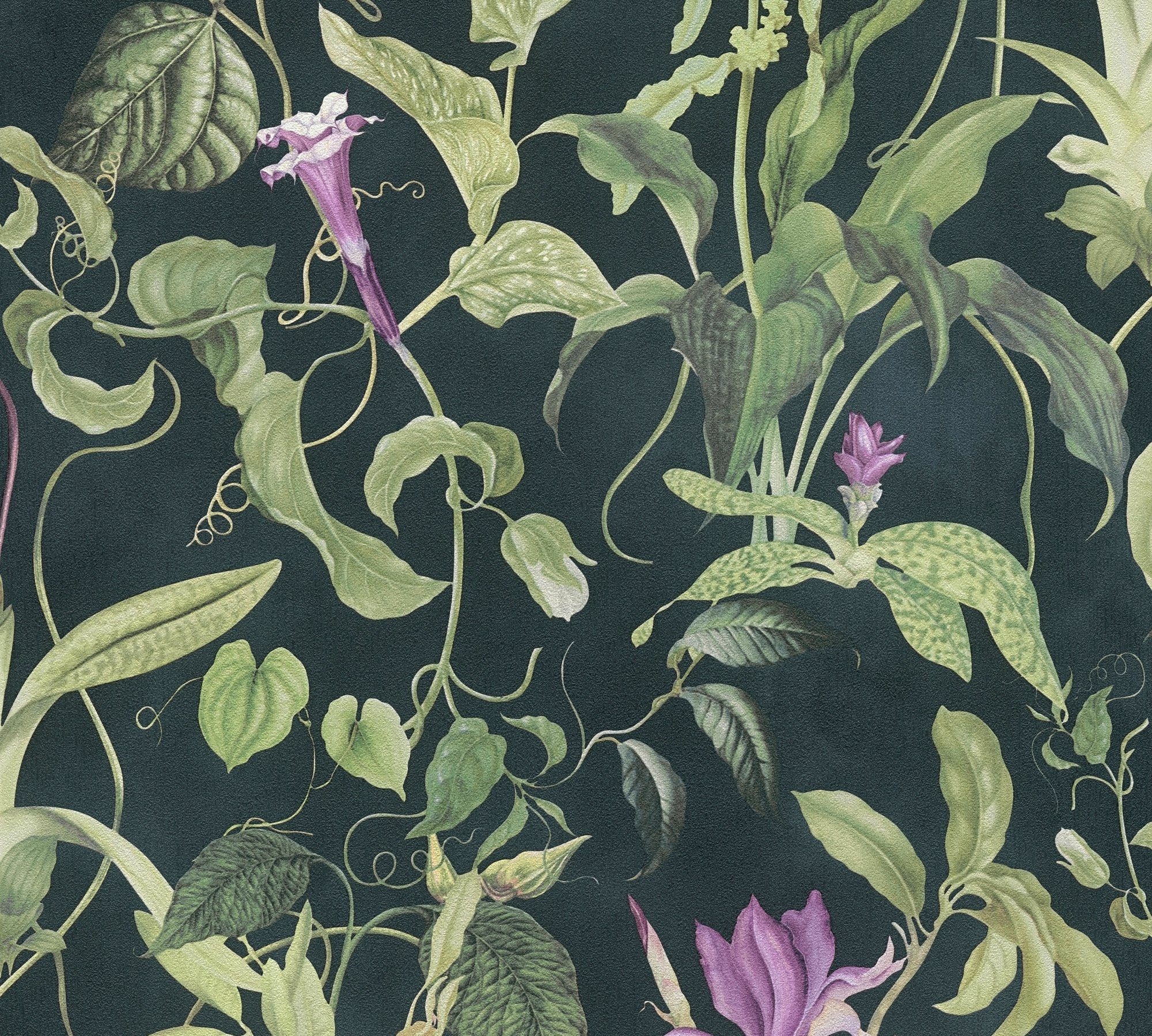 LIVING botanisch, METROPOLIS BY Tapete floral, schwarz/grün/lila Dschungel good, tropisch, MICHALSKY Designertapete A.S. Vliestapete Change Création is