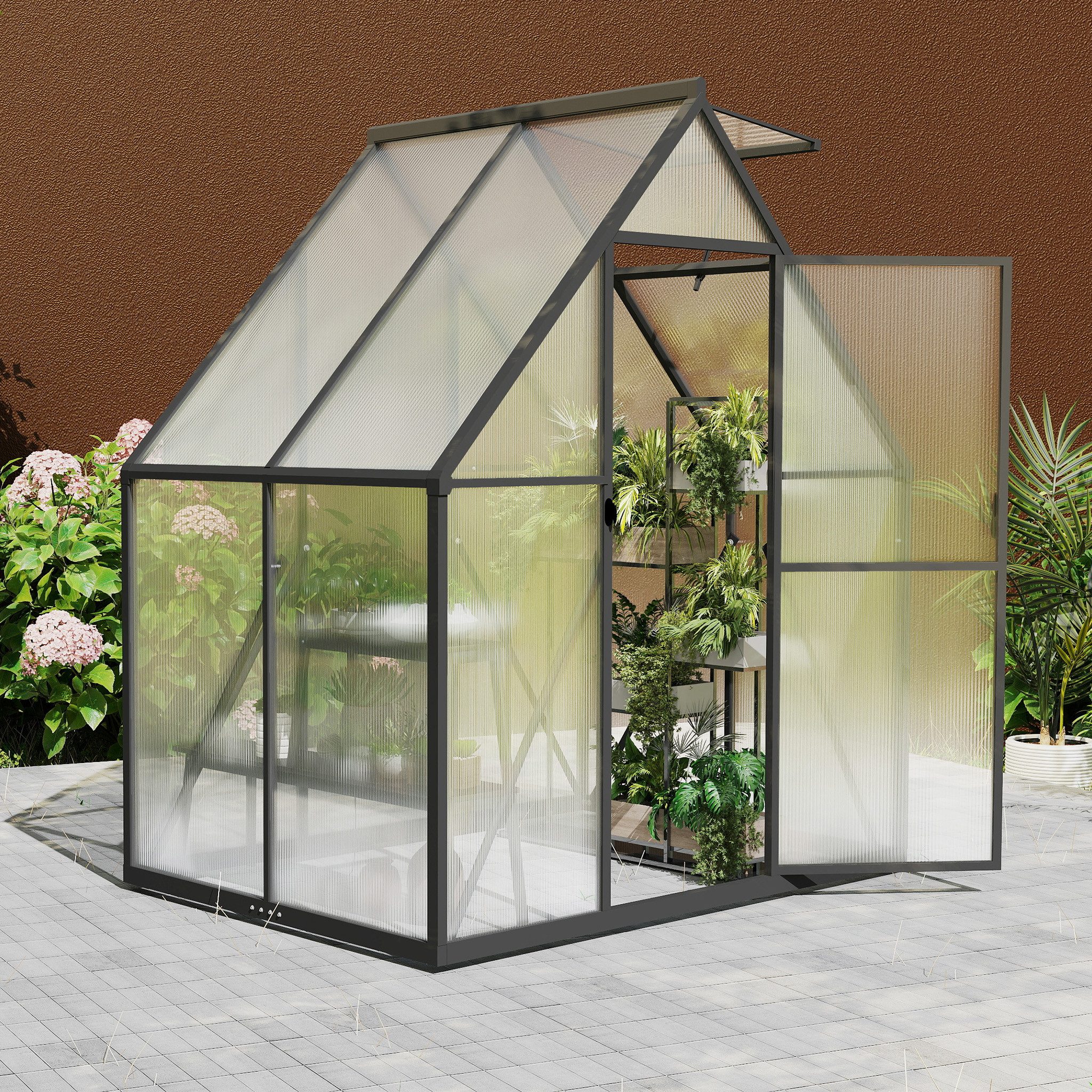 FIVMEN Gewächshaus ALU mit Fundament rostfrei BxTxH: 180 x 125 x 195 cm, Premium Gartengewächshäuser Aluminium mit 6 cm Fundament, Premium Gartengewächshäuser Aluminium mit 6 cm Fundament