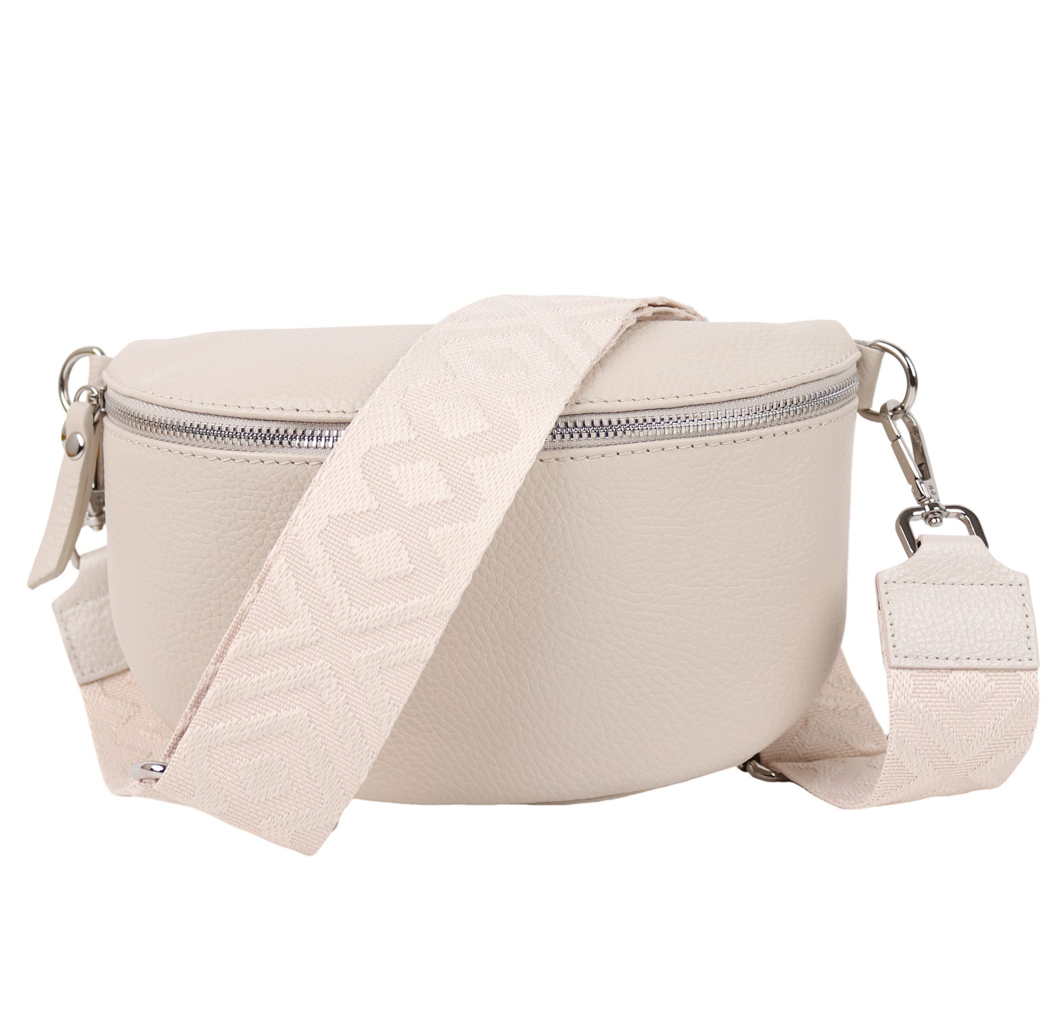 MIRROSI Bauchtasche Damen, Echtleder, Made in Italy, Umhängetasche, Brusttasche, (Schultertasche für jeden Anlass (1 Tasche & 2 Gurte), Crossbody Bag, Beige, gemusterten& verstellbaren Schulterriemen Beige (Fischgerät Beige)