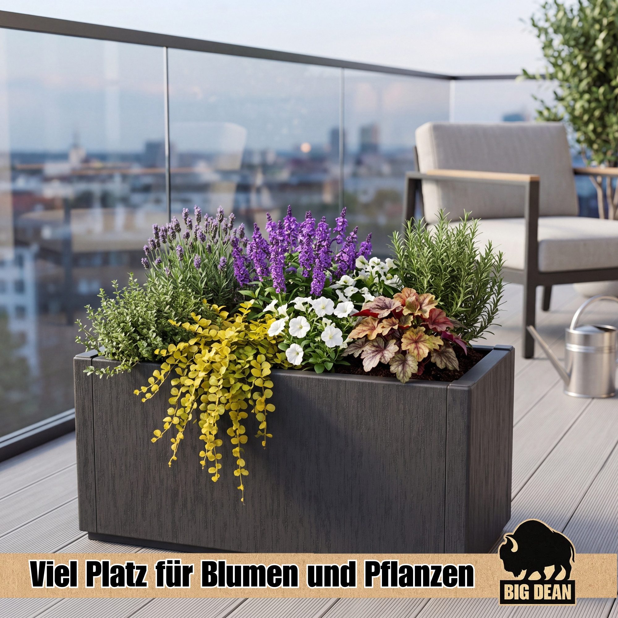 BigDean Pflanzkübel Blumenkasten Ablaufboden Winterfest Pflanzkübel Übertopf (Packung, 1 St., Pflanzkübel), UV und Wetter Fest, Pflegeleicht