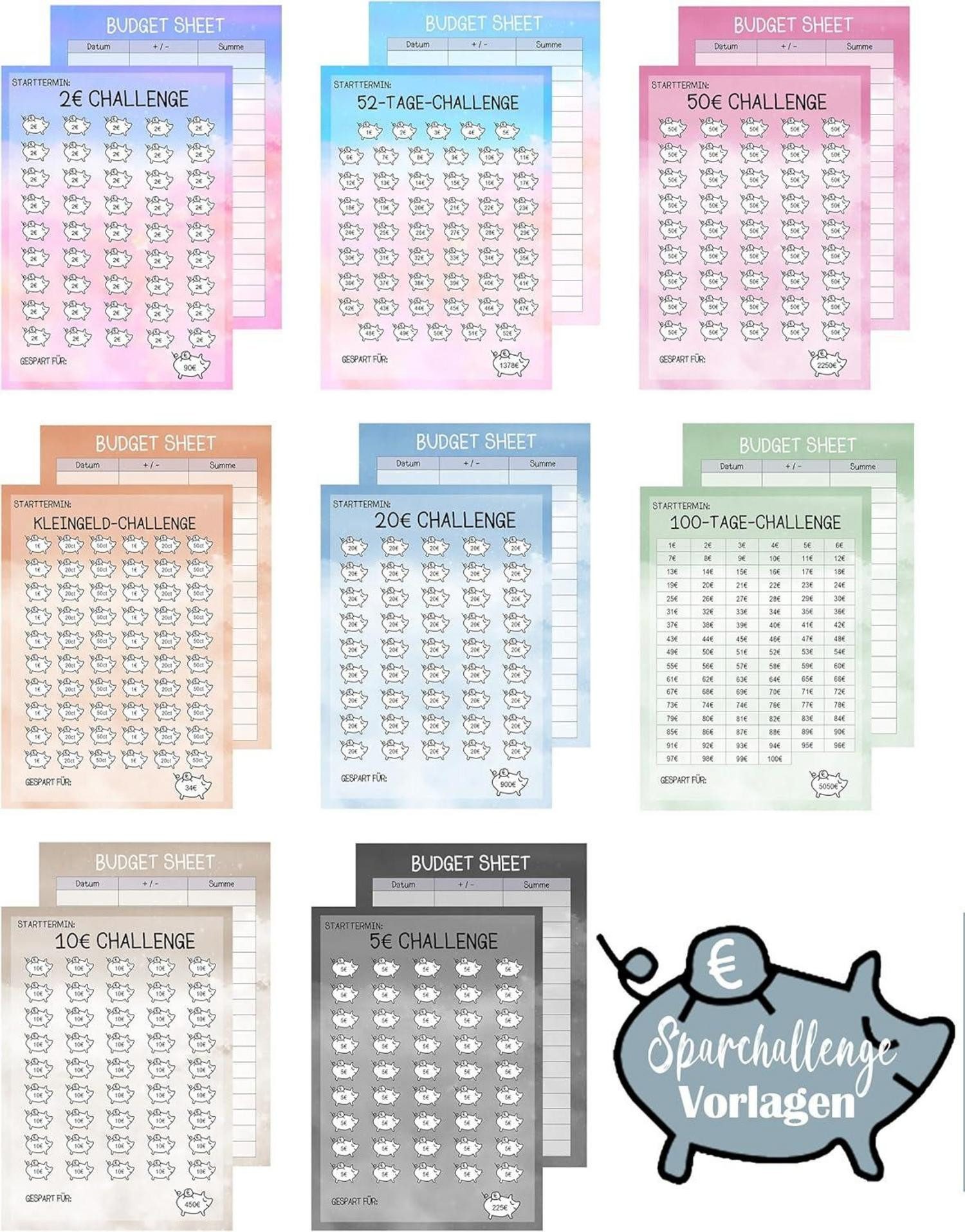 Notizbuch Budget Planner Deutsch A6 Sparchallenge 24pcs Zubehör