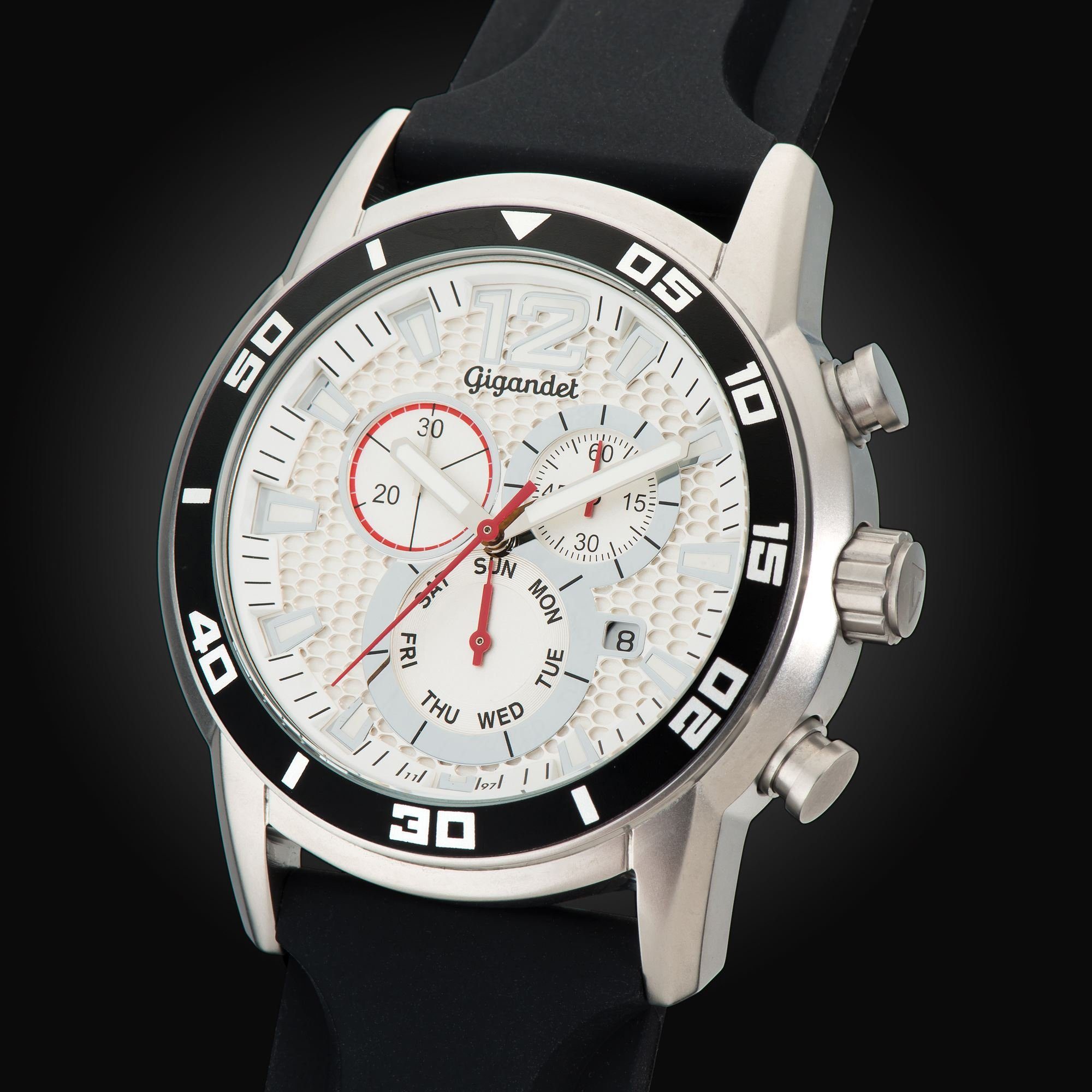 Gigandet Chronograph Armbanduhr, Herrenuhr, Sportuhr, 45mm, SPEEDBIKE G14-004, Mineralglas, Datumsanzeige, Silikonband, 10bar/100m wasserdicht