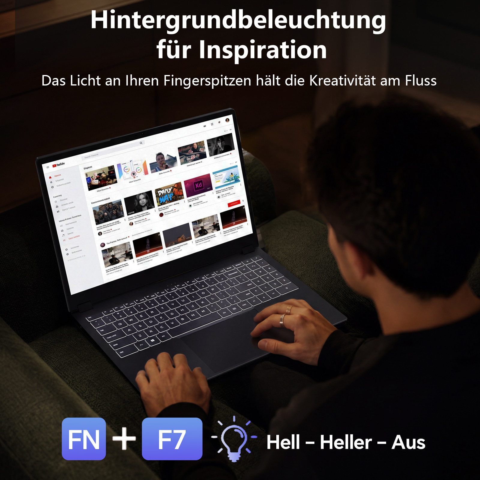 MENGHU 2-in-1 Laptop Intel Core i3-1215U bis zu 4,4 GHz beleuchtete Tastatur Notebook (Alder Lake i3-1215U, 8 GB, 128 GB SSD)