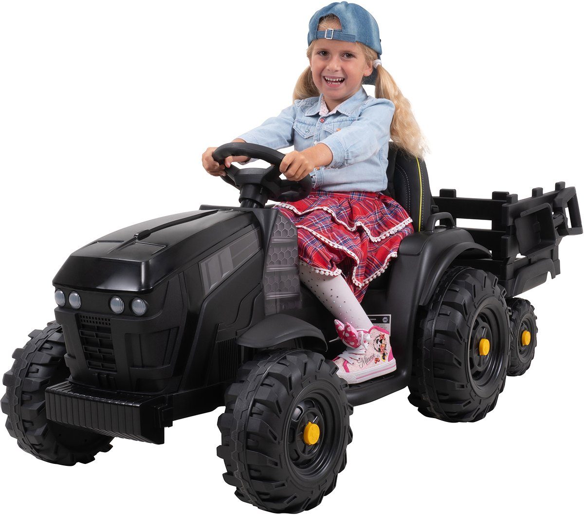 Actionbikes Motors Elektro-Kindertraktor Kinder Traktor mit Anhänger Elektro Fahrzeug, Belastbarkeit 28 kg, (2-tlg), inkl. Fernbedienung - Softstart - Gurt - 2x 12 V Motor