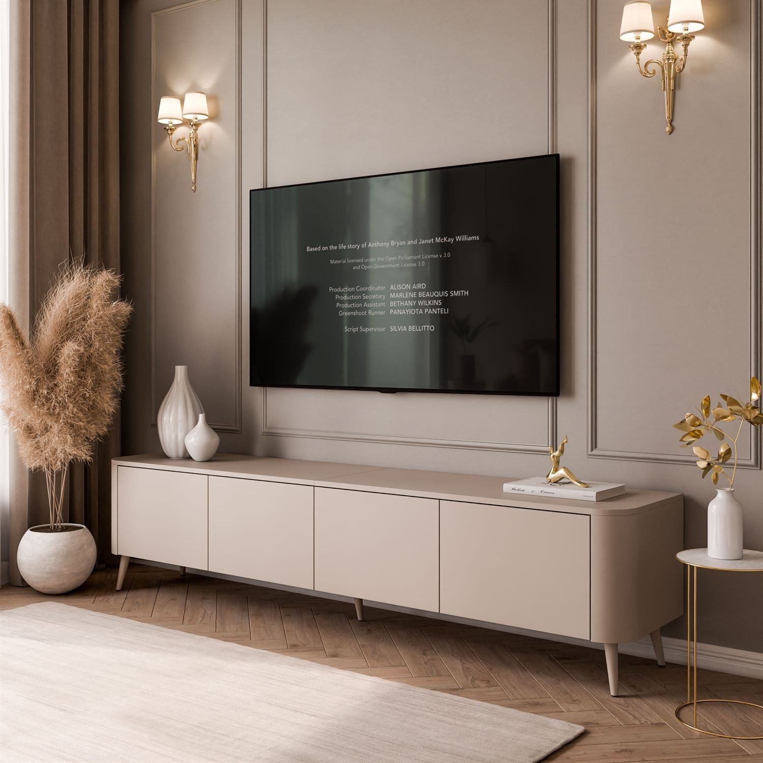 ALLHOUSE24 TV-Schrank LUMINA PUSH TO OPEN mit LED auf Metallfüßen TV Lowboard Gesamtbreite 200 cm