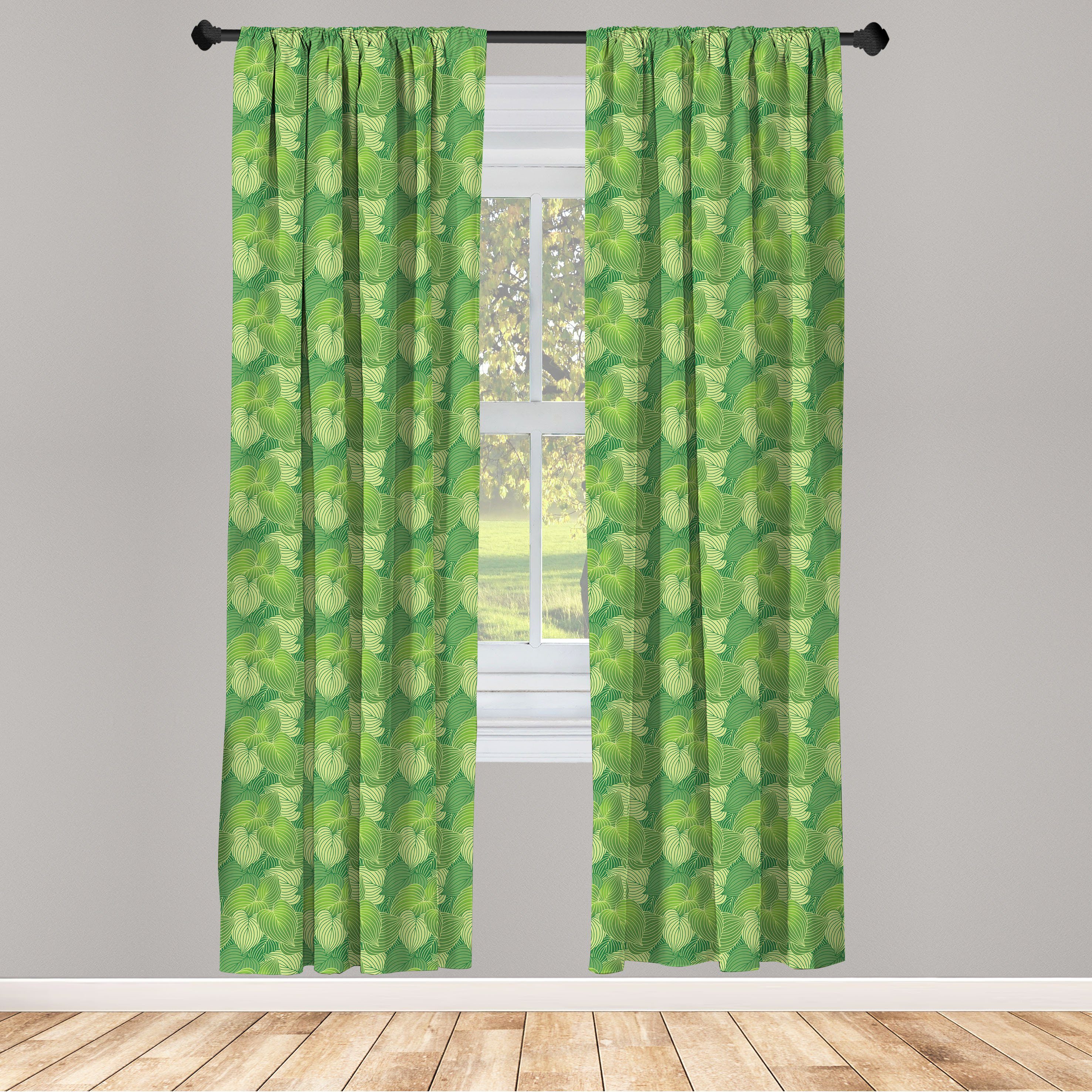 Gardine Vorhang für Wohnzimmer Schlafzimmer Dekor, Abakuhaus, Microfaser, Grün Abstrakt Hosta Pflanzen