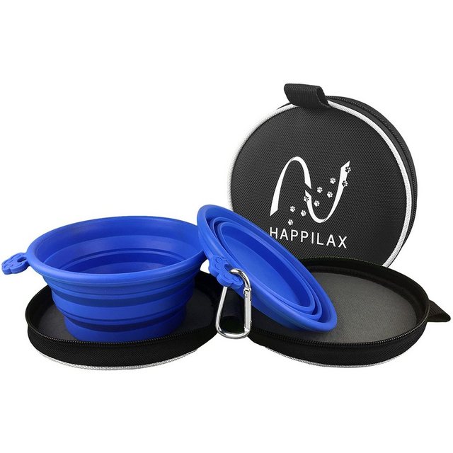 Happilax Reisenapf “2X Faltbarer Hundenapf Set – Futter- & Wassernapf für Reisen”, Blue 700 Ml Silikon