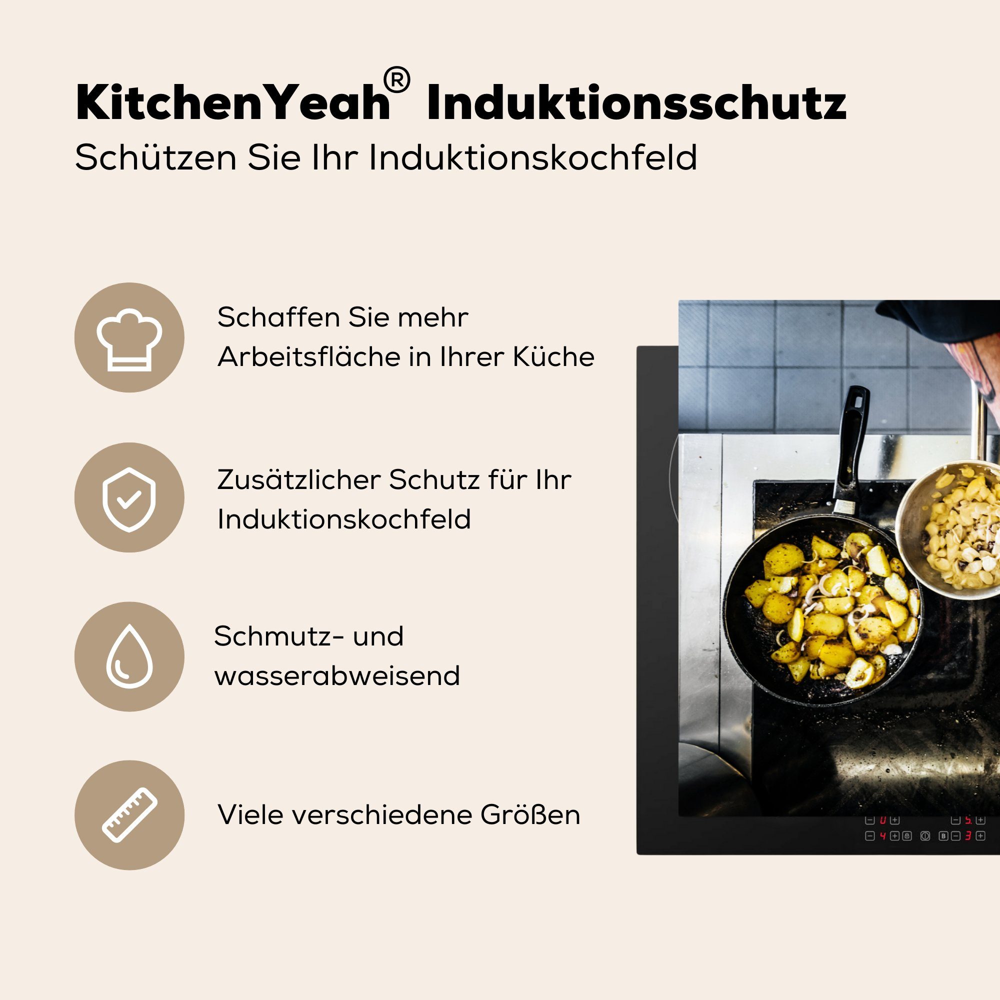 Vinyl, die tlg), Ein kocht, Restaurant Induktionskochfeld Schutz cm, (1 Herdblende-/Abdeckplatte einem 81x52 für der Koch, MuchoWow küche, in Ceranfeldabdeckung