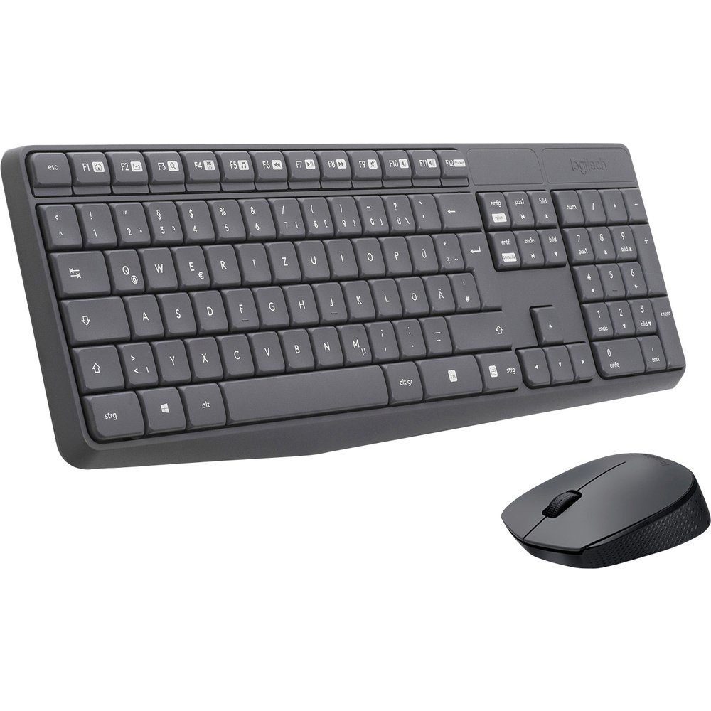 Logitech Logitech MK235 Funk Tastatur, Maus-Set Spritzwassergeschützt Deutsch, Tastatur- und Maus-Set