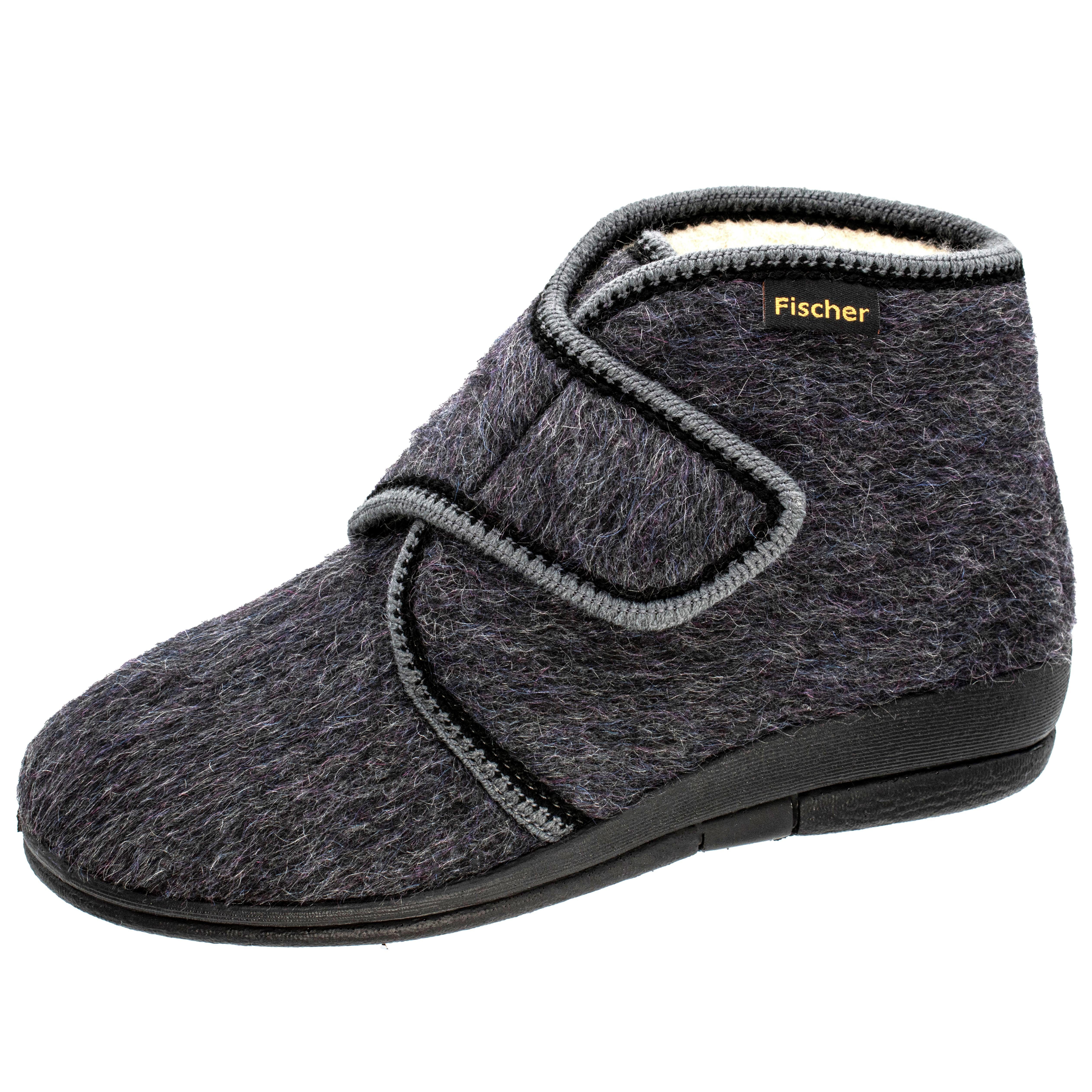 Fischer-Markenschuh Dora Hausschuh aus Stichelhhaar, Klettverschluss, Weite H, Schurwollfutter
