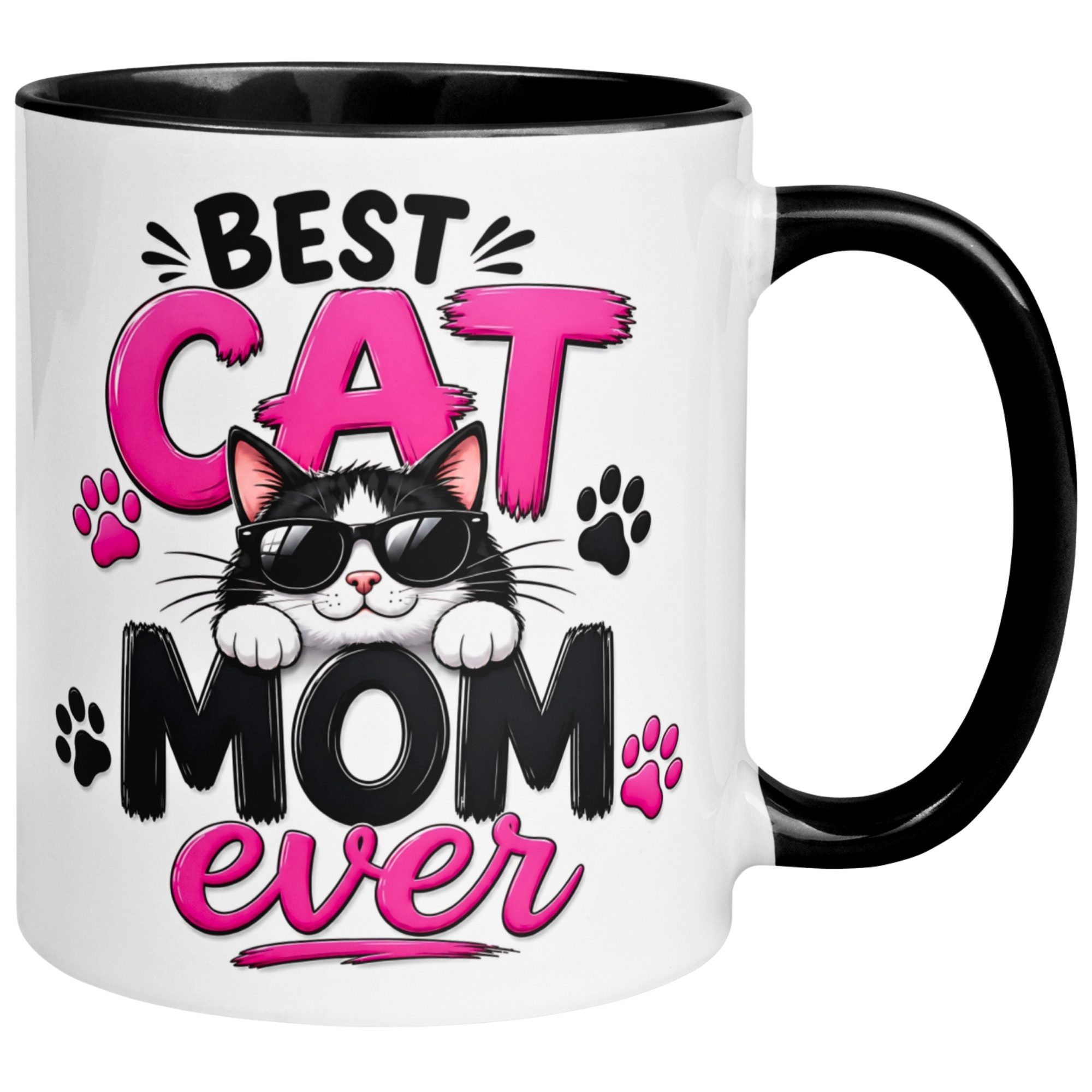 Momentals Tasse Katze – Best Cat Mom ever – lustiger Katzen Geschenk Becher Katzenmama, Gratis Versand · Links-&Rechtshänder · Spülmaschinenfest