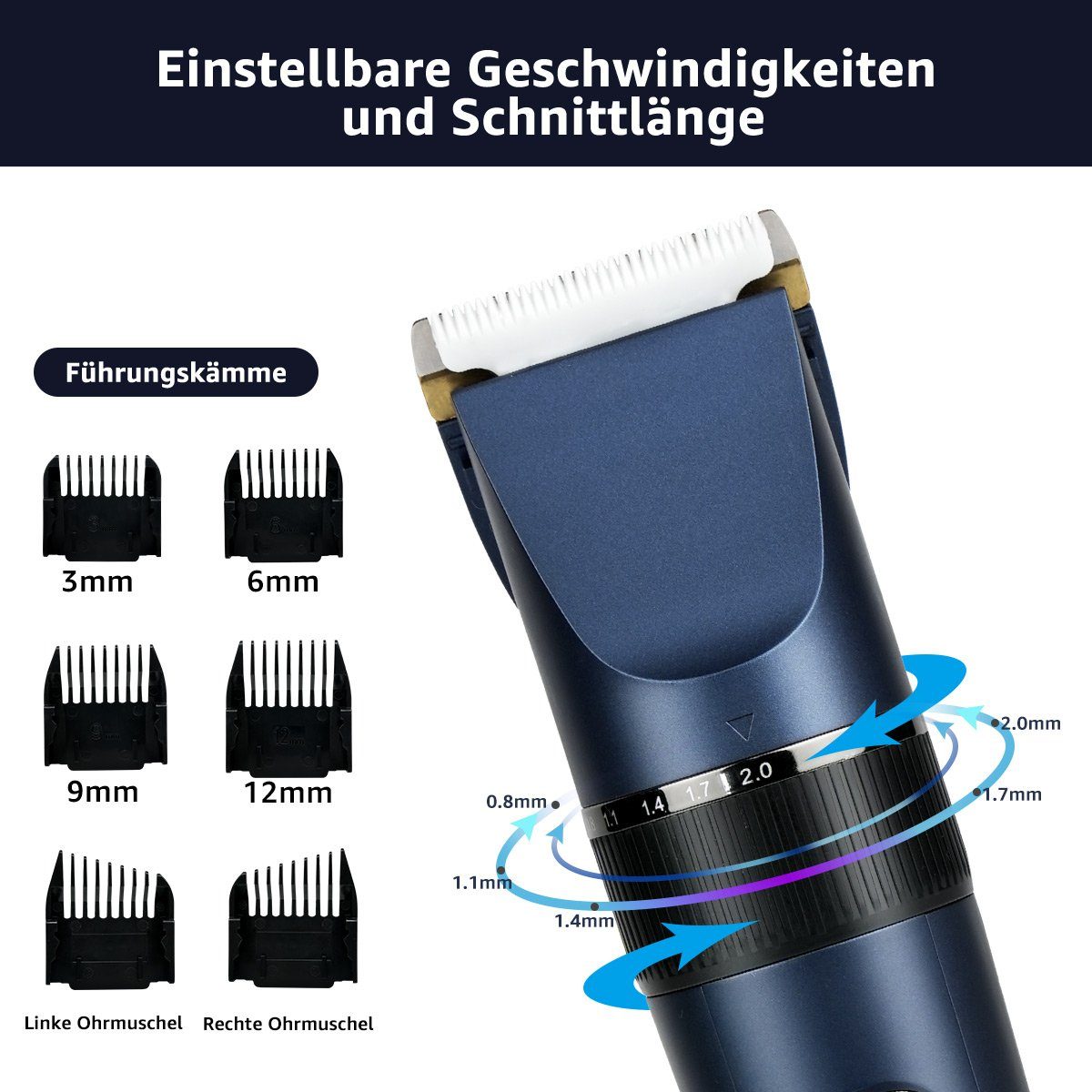 7Magic Haarschneider, USB Aufladung Akku Anzeige, mit LED Haarschneidemaschine IP54