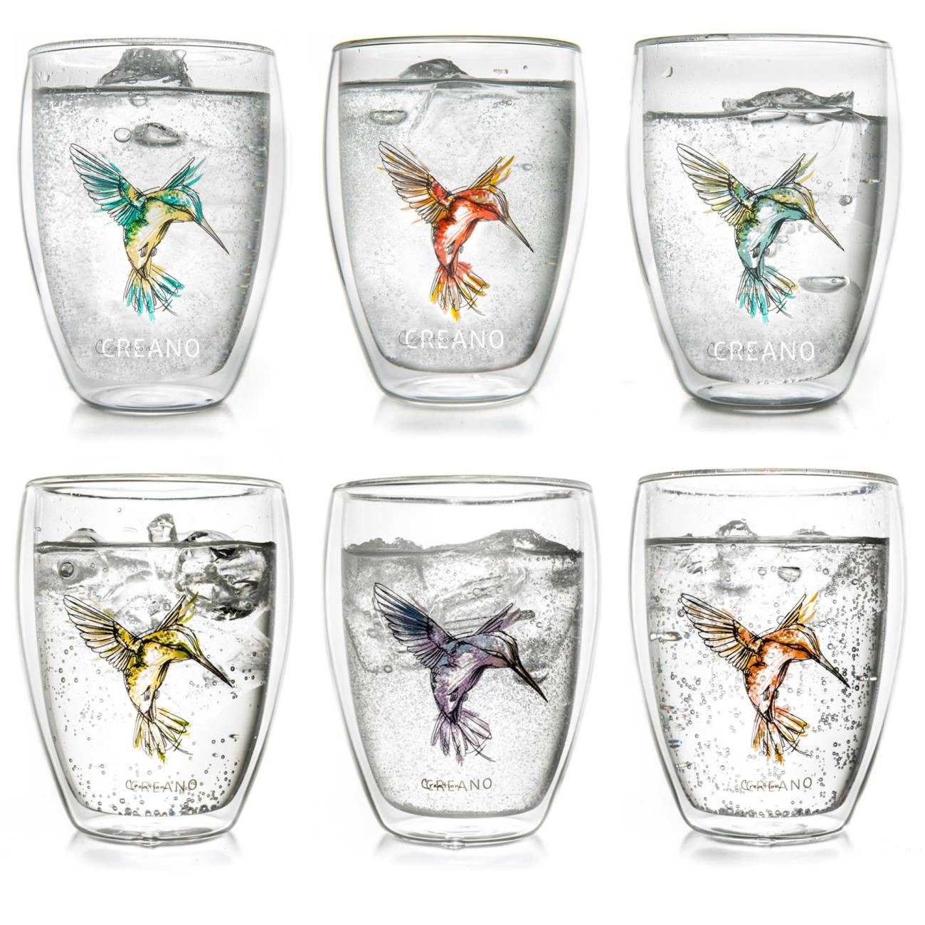 Creano Teeglas Doppelwandige Gläser Hummi Kolibri, 6-er Set, 250 ml