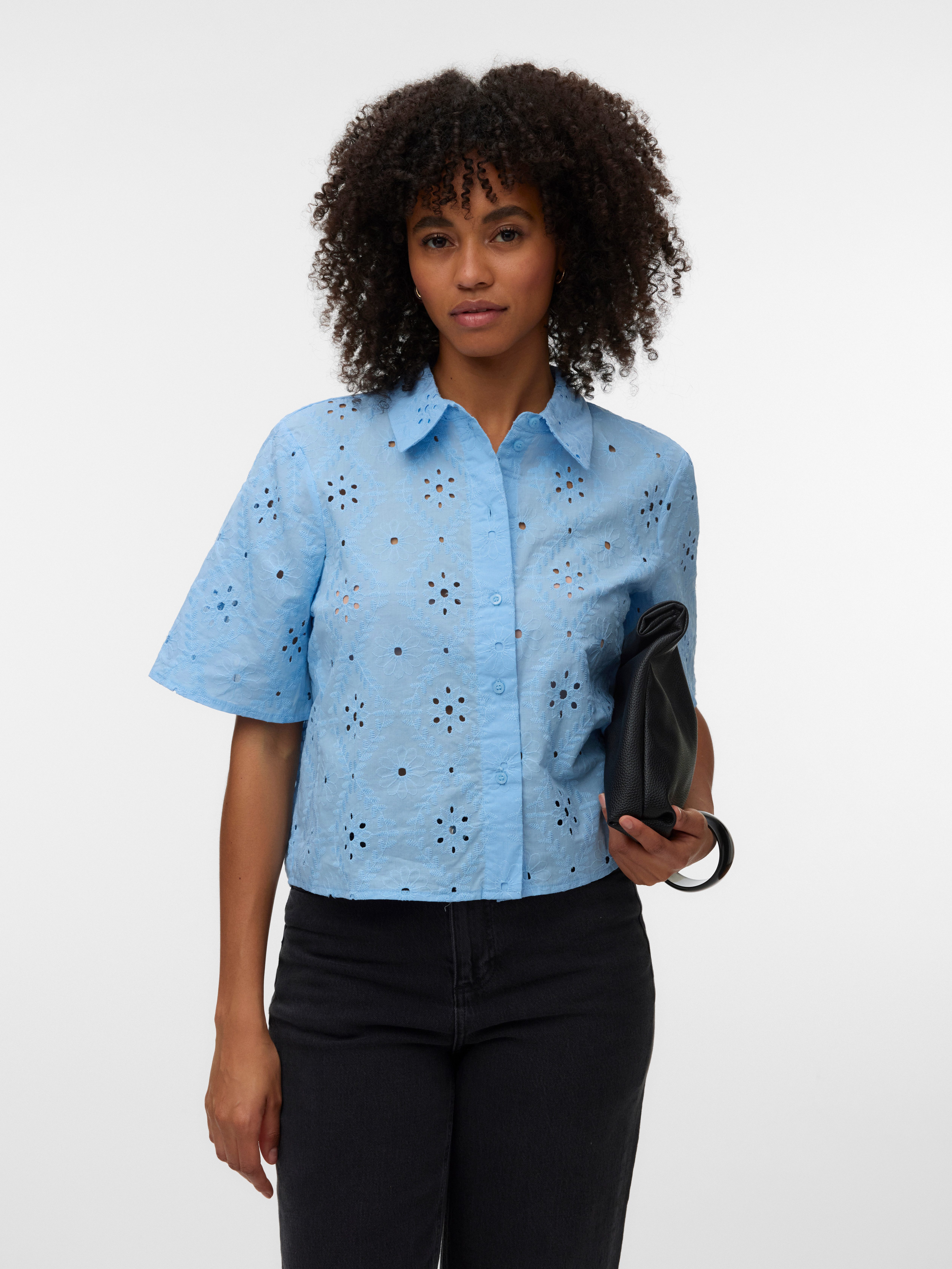Vero Moda Kurzarmbluse VMELIZA SHORT 2/4 SLEEVE SHIRT WVN NOOS Baumwolle