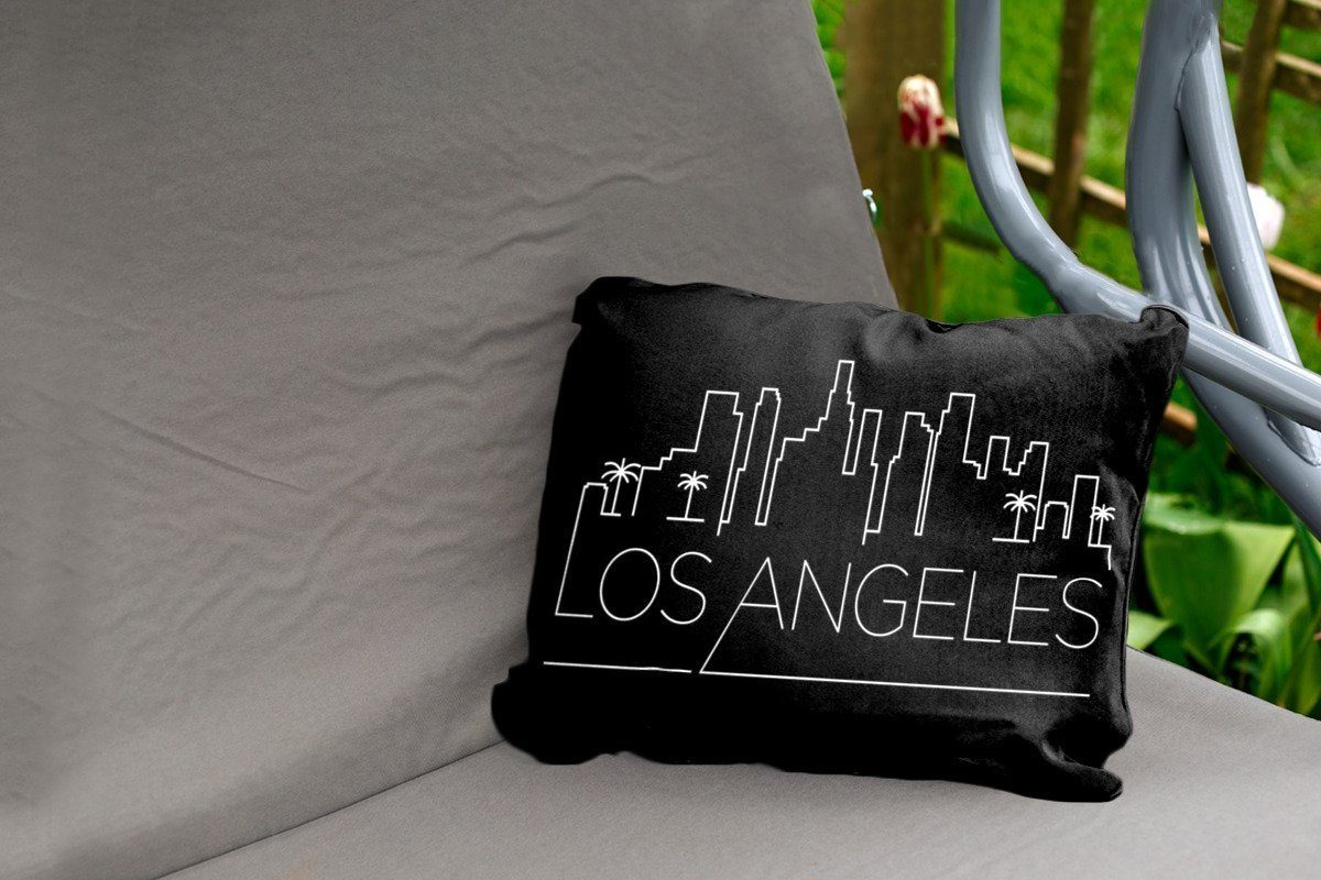 Kissenhülle Outdoor-Dekorationskissen, MuchoWow Polyester, Dekokissen Dekokissenbezug, "Los Angeles" Skyline schwarz,