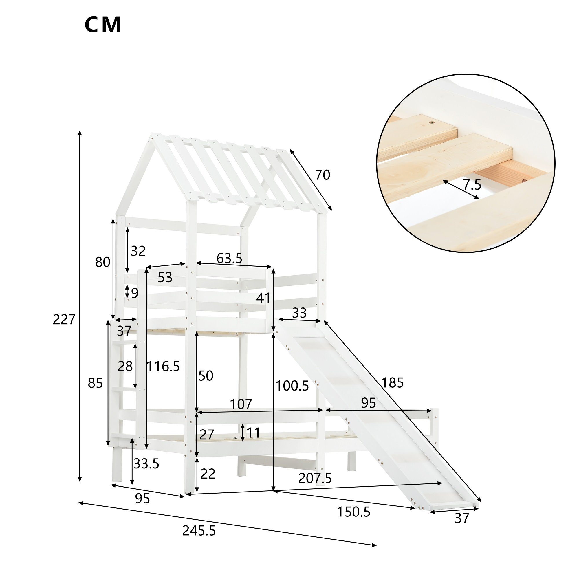 Matratze 100x90cm, Leiter, rechtwinkliger WISHDOR (mit mit 200x90cm & Hausbett Fallschutz und mit Kinderbett Ohne mit Bett, Gitter, Rutschbett Dach, Spielturmbett),