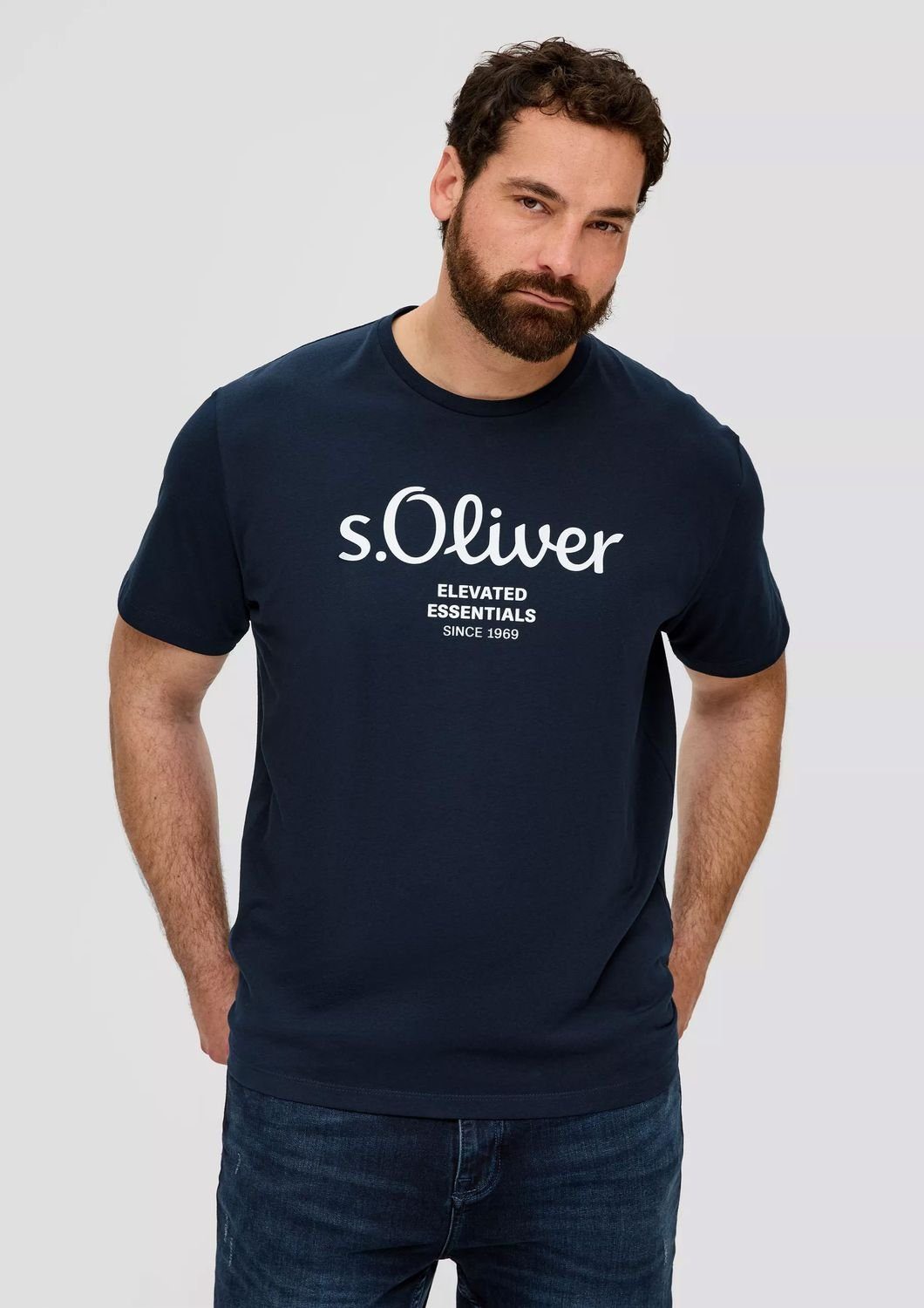 Navy 2er im T-Shirt (2-tlg) kurzarm, s.Oliver Logo-Aufdruck mit Pack Rundhals-Ausschnitt,