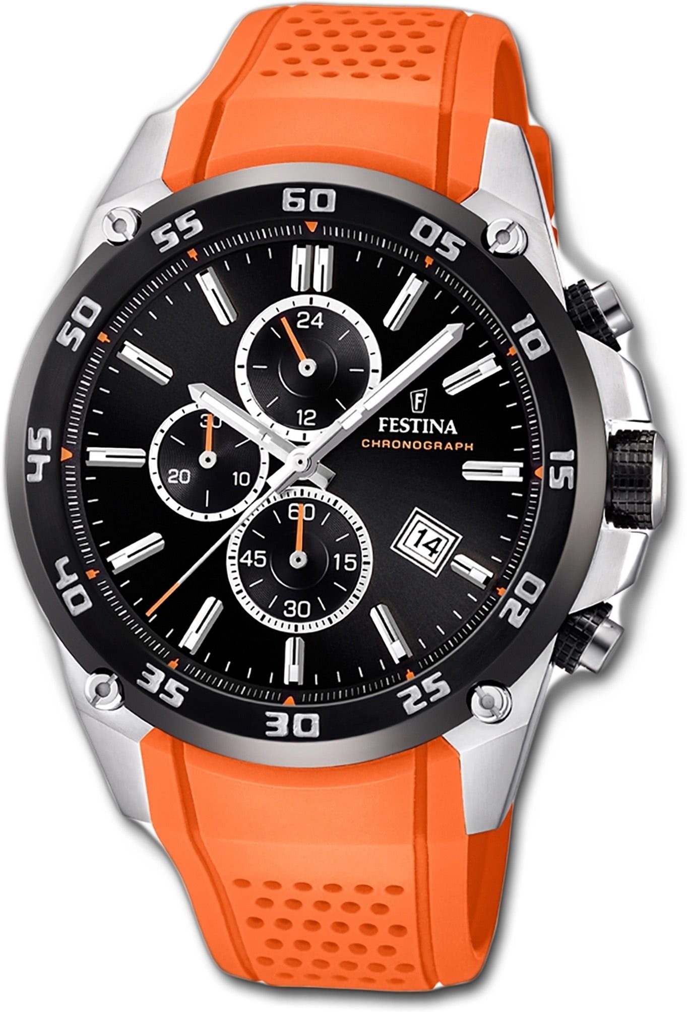 extra rund, Festina PURarmband Uhr, Herrenuhr Quarzuhr orange, (ca. Festina 47mm) PUR Herren groß
