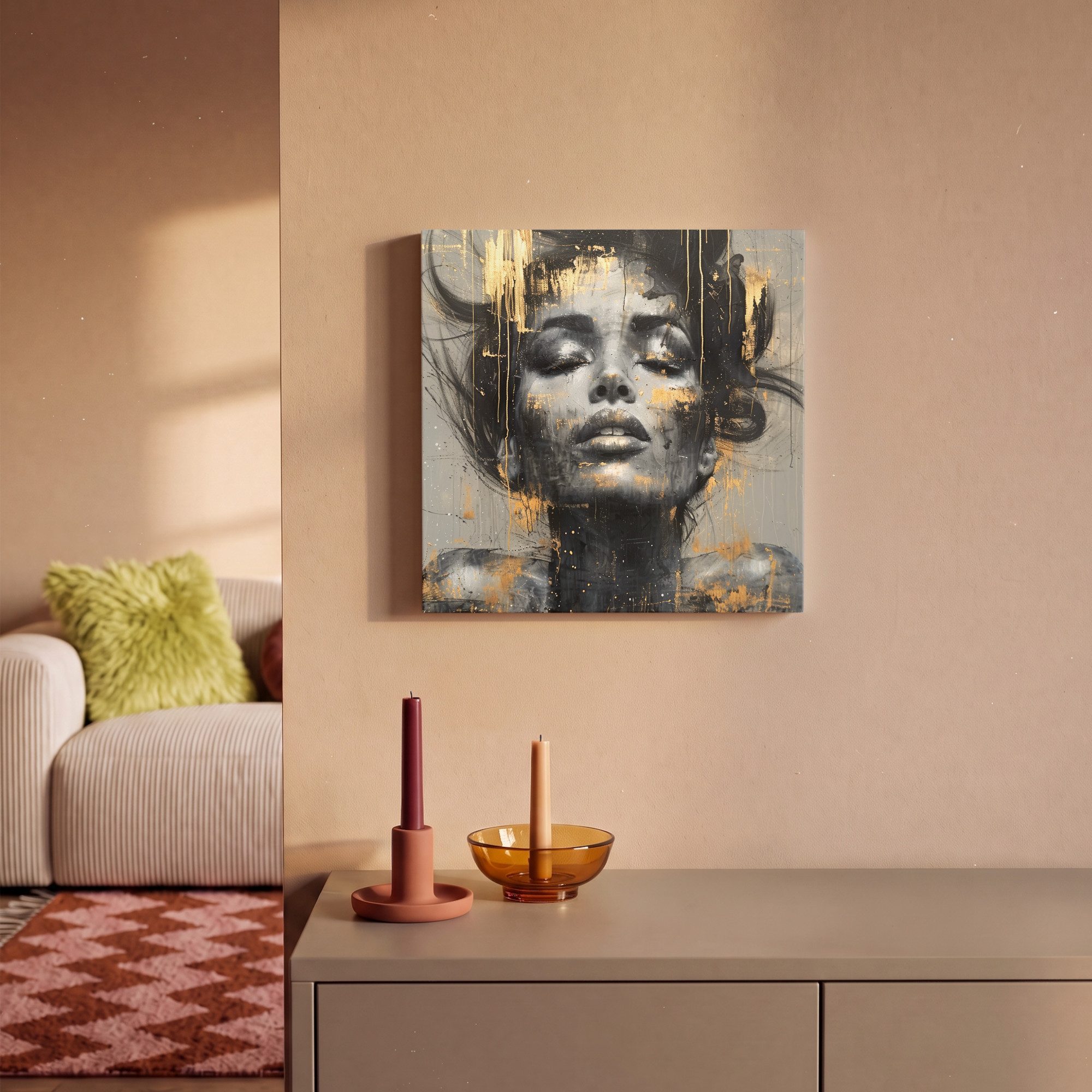 OneMillionCanvasses® Leinwandbild Frau - Kunst - Gold - Abstrakt - Glamour, Fotodruck (1 St), Wandbild, Deko Schlafzimmer Wohnzimmer Flur 20x20 cm – Bild 2 von 5
