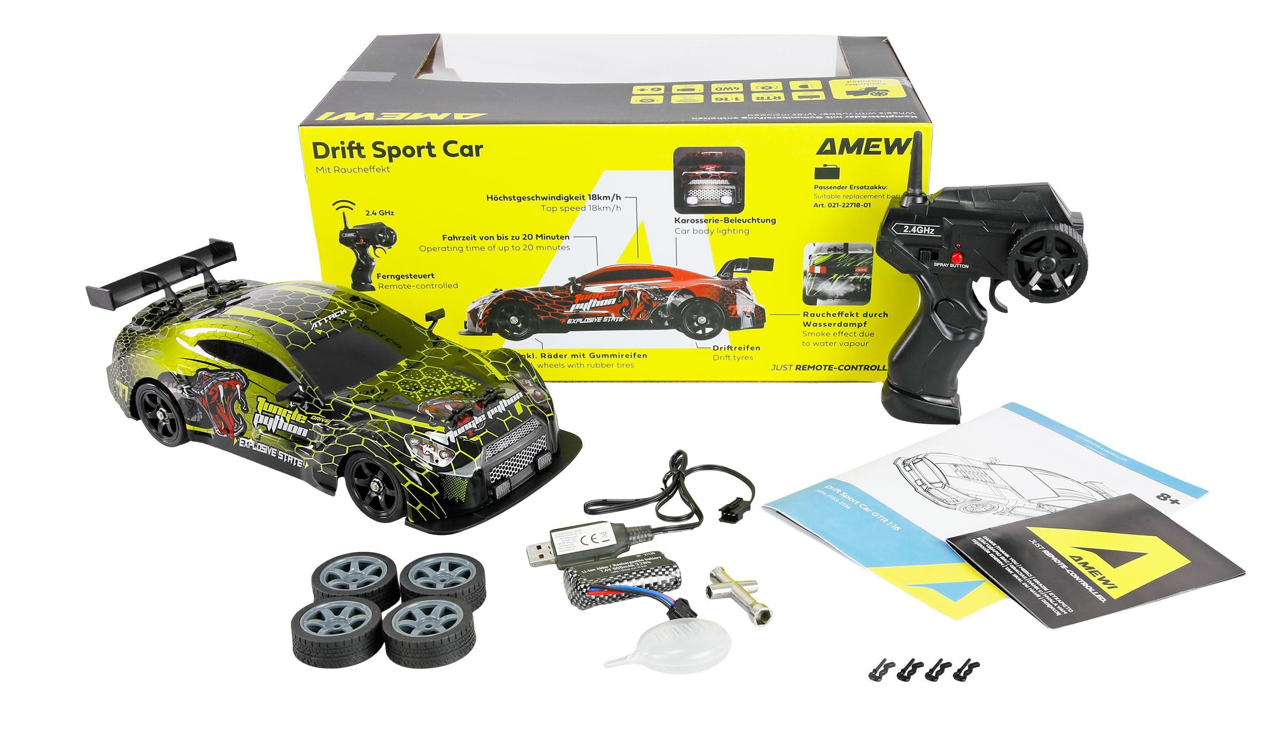Amewi RC-Auto Ame RC Drift Sport GTR gruen, RC Drift Auto in grün, detailliertes Modell, für Drifts geeignet