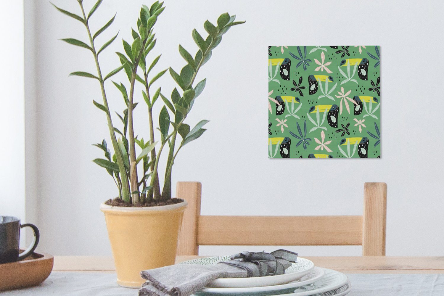 St), Wohnzimmer Leinwand - Grün, für OneMillionCanvasses® Pflanzen - Bilder Leinwandbild Tukan (1 Schlafzimmer