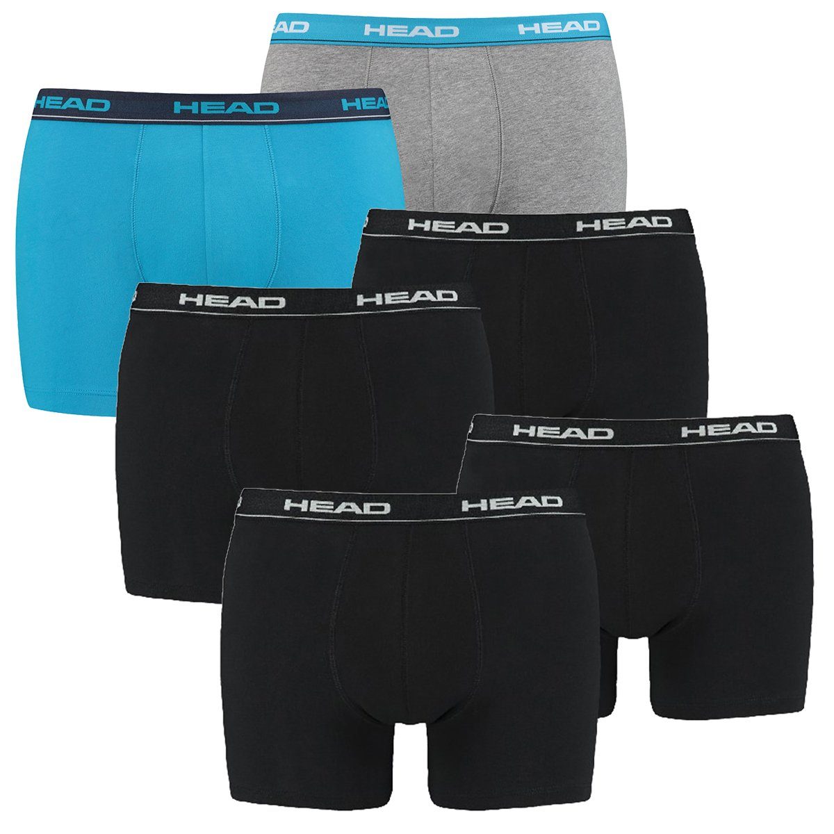 Head Boxershorts Basic Boxer 6P (Spar-Pack, 6-St., 6er-Pack) Schwarz/Blau/Grau